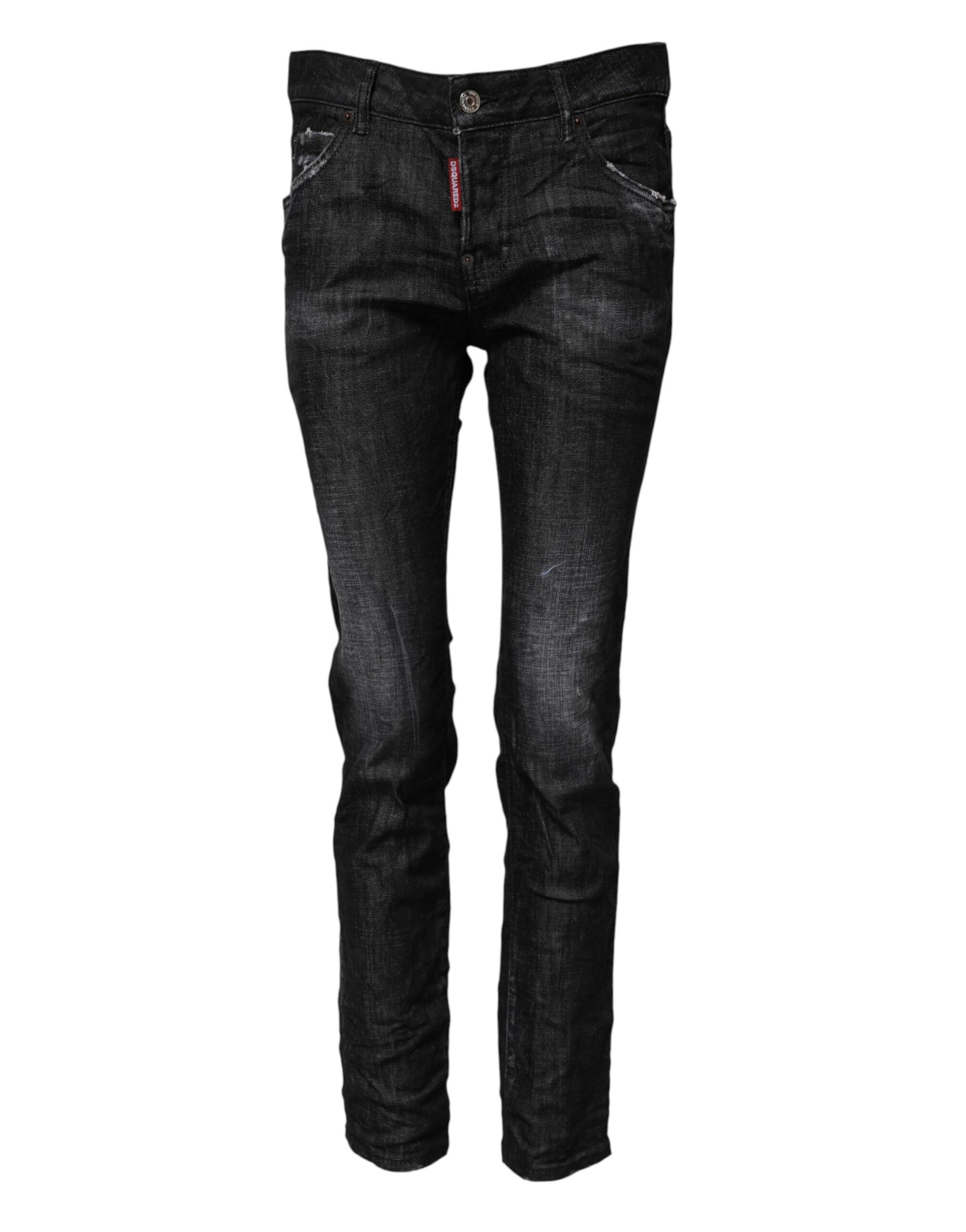 Dsquared² Black Washed Cotton Mid Waist Skinny Jeans Dsquared²