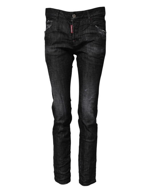 Dsquared² Black Washed Cotton Mid Waist Skinny Jeans Dsquared²