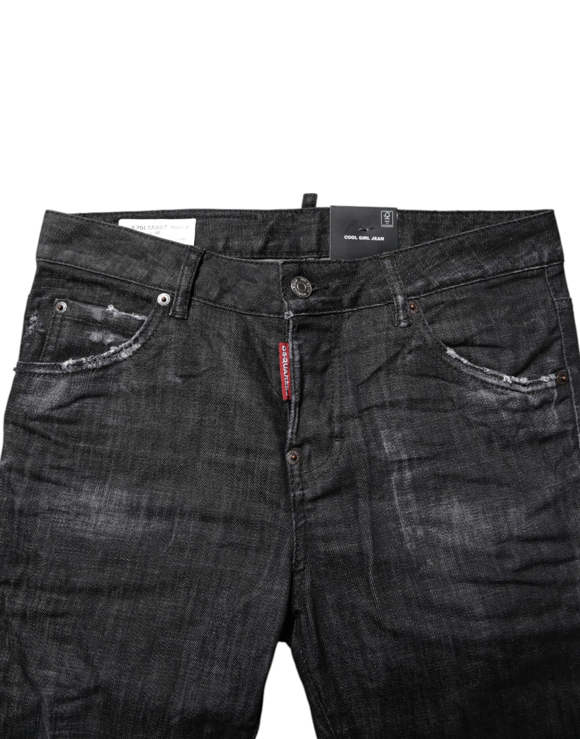 Dsquared² Black Washed Cotton Mid Waist Skinny Jeans Dsquared²