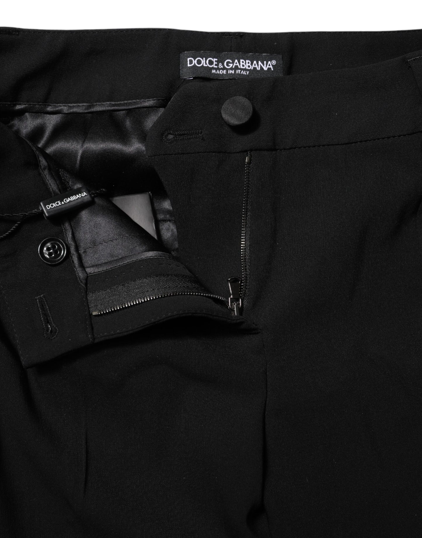 Dolce & Gabbana Black Wool Mid Waisted Tapered Dress Pants Dolce & Gabbana