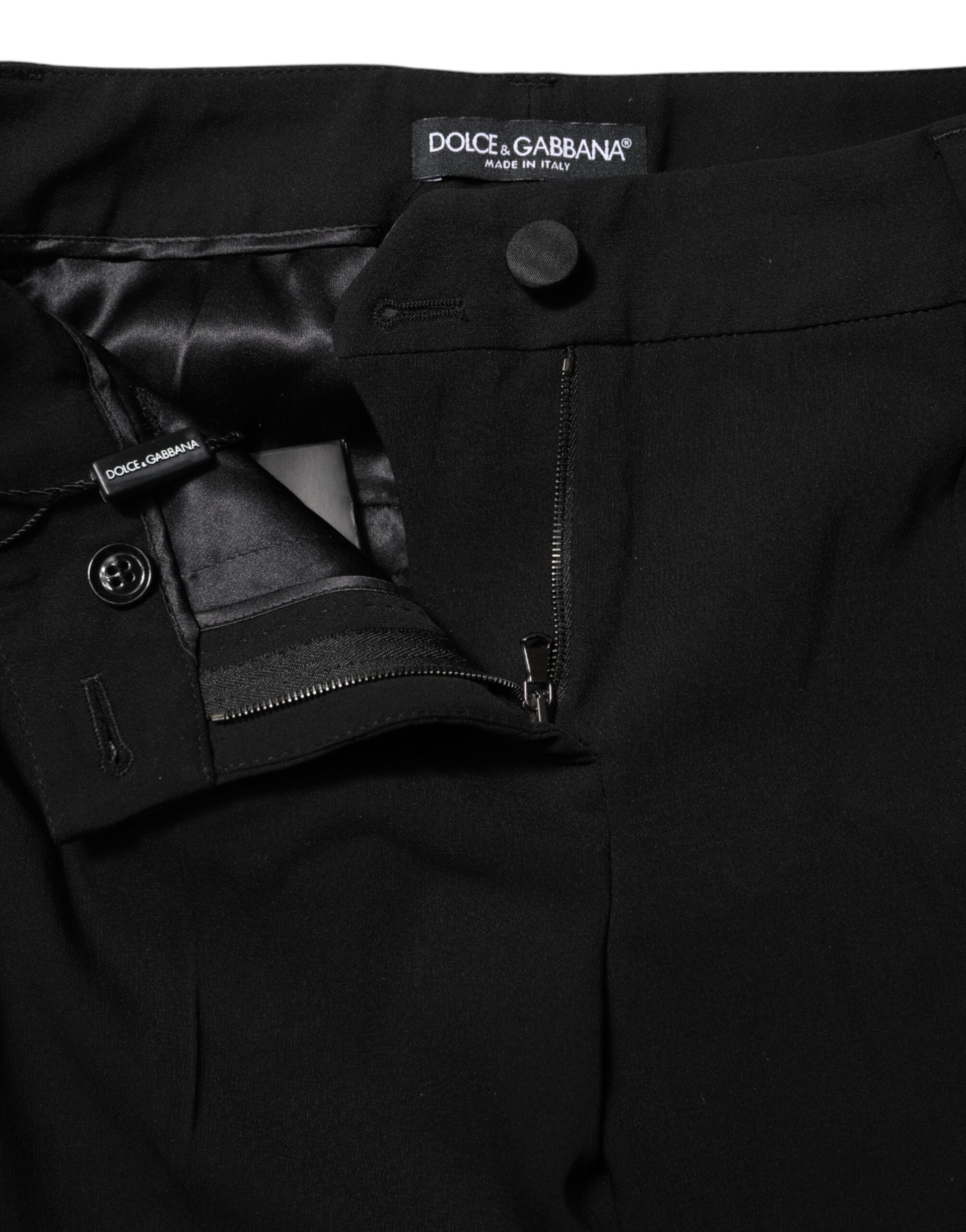Dolce & Gabbana Black Wool Mid Waisted Tapered Dress Pants Dolce & Gabbana