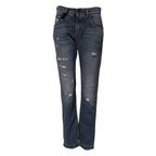 Dolce & Gabbana Blue Cotton Tattered Boyfriend Denim Jeans