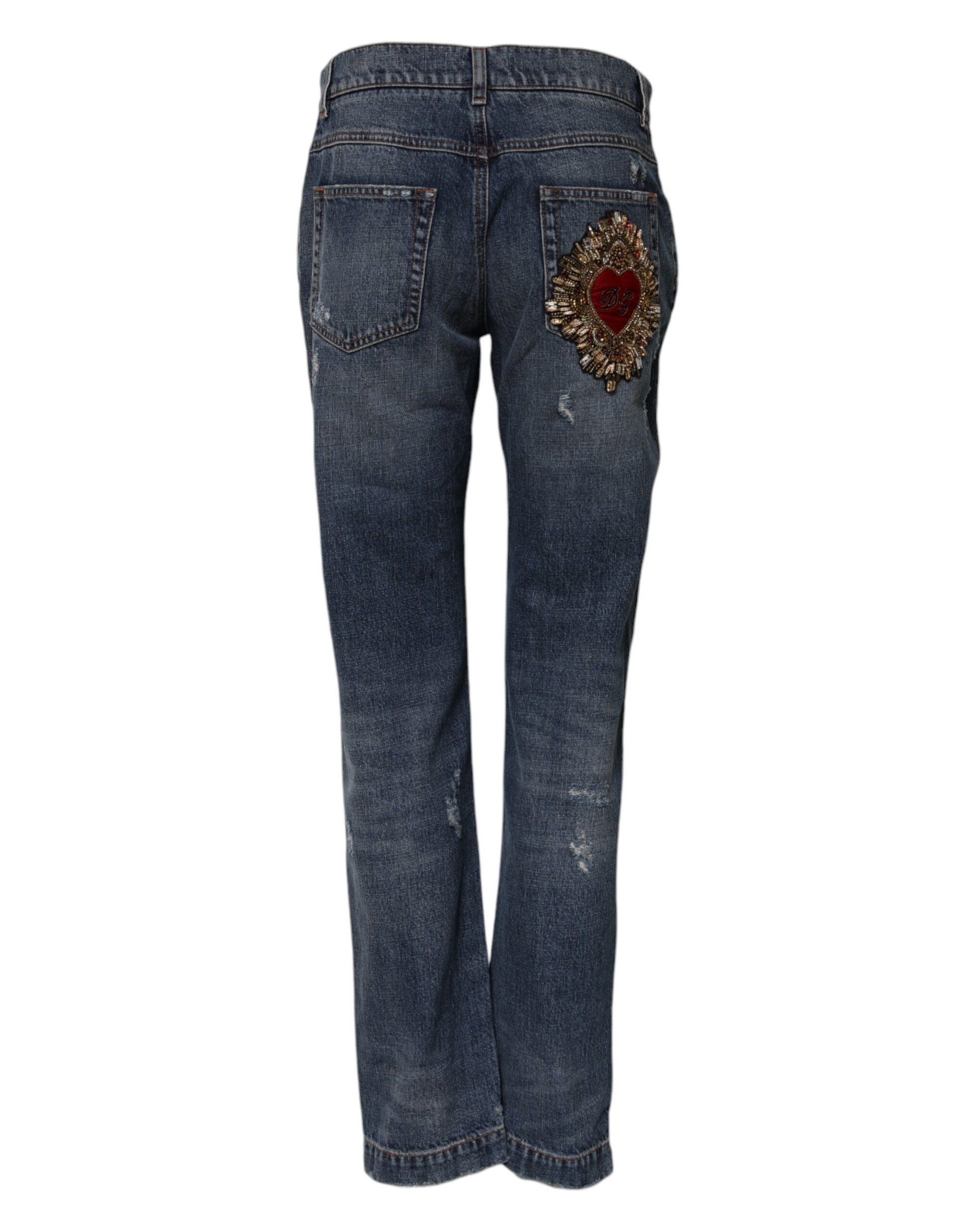 Dolce & Gabbana Blue Cotton Tattered Boyfriend Denim Jeans Dolce & Gabbana