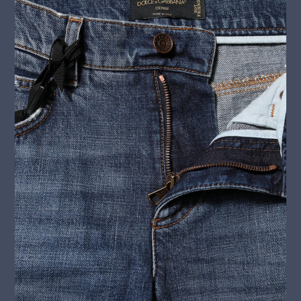 Dolce & Gabbana Blue Cotton Tattered Boyfriend Denim Jeans
