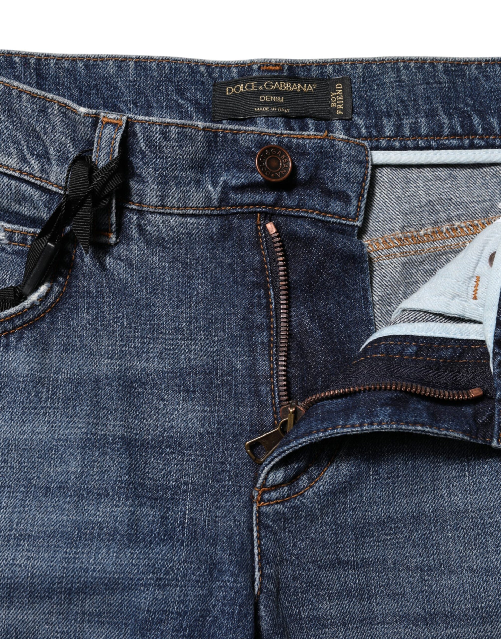 Dolce & Gabbana Blue Cotton Tattered Boyfriend Denim Jeans Dolce & Gabbana