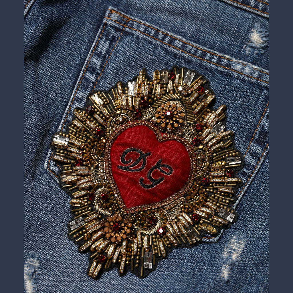 Dolce & Gabbana Blue Cotton Tattered Boyfriend Denim Jeans