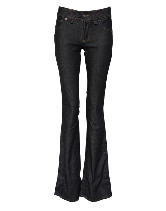 John Galliano Blue Mid Waist Cotton Wide Leg Denim Jeans John Galliano
