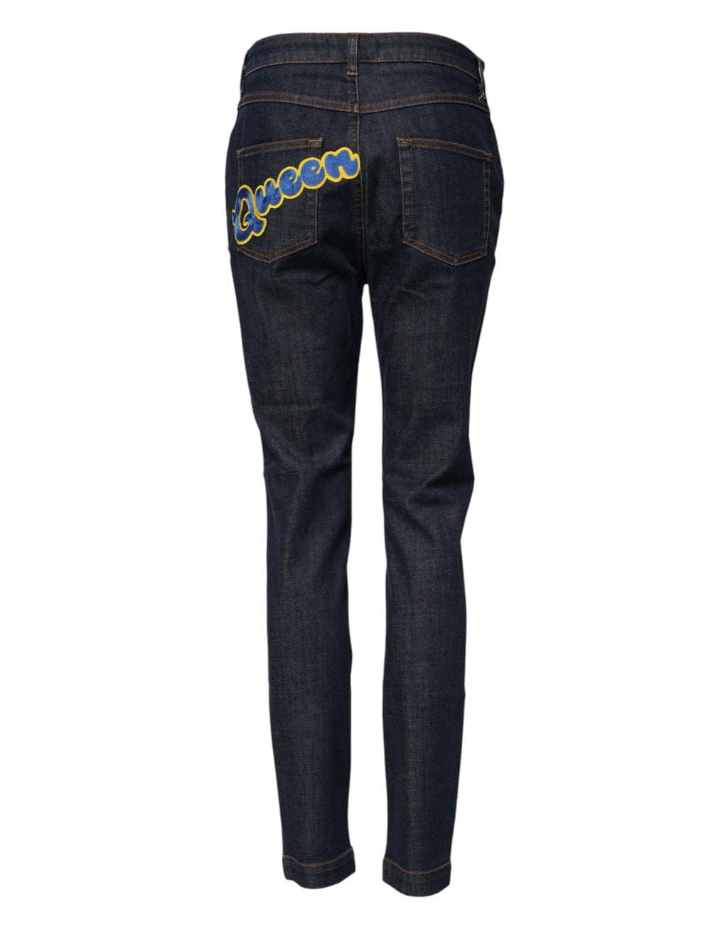 Dolce & Gabbana Blue Queen Patch AUDREY Mid Waist Denim Jeans - Eljoys Fashion 