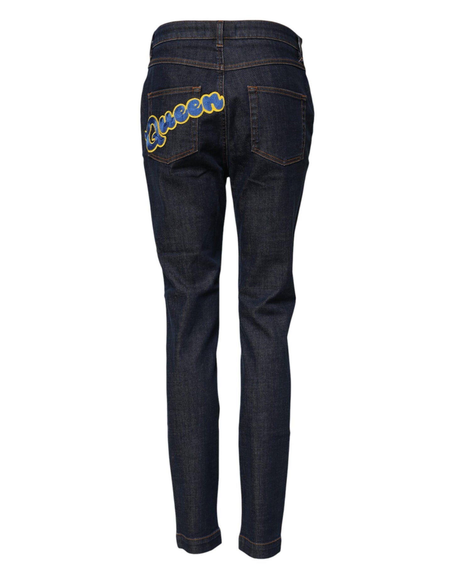 Dolce & Gabbana Blue Queen Patch AUDREY Mid Waist Denim Jeans Dolce & Gabbana