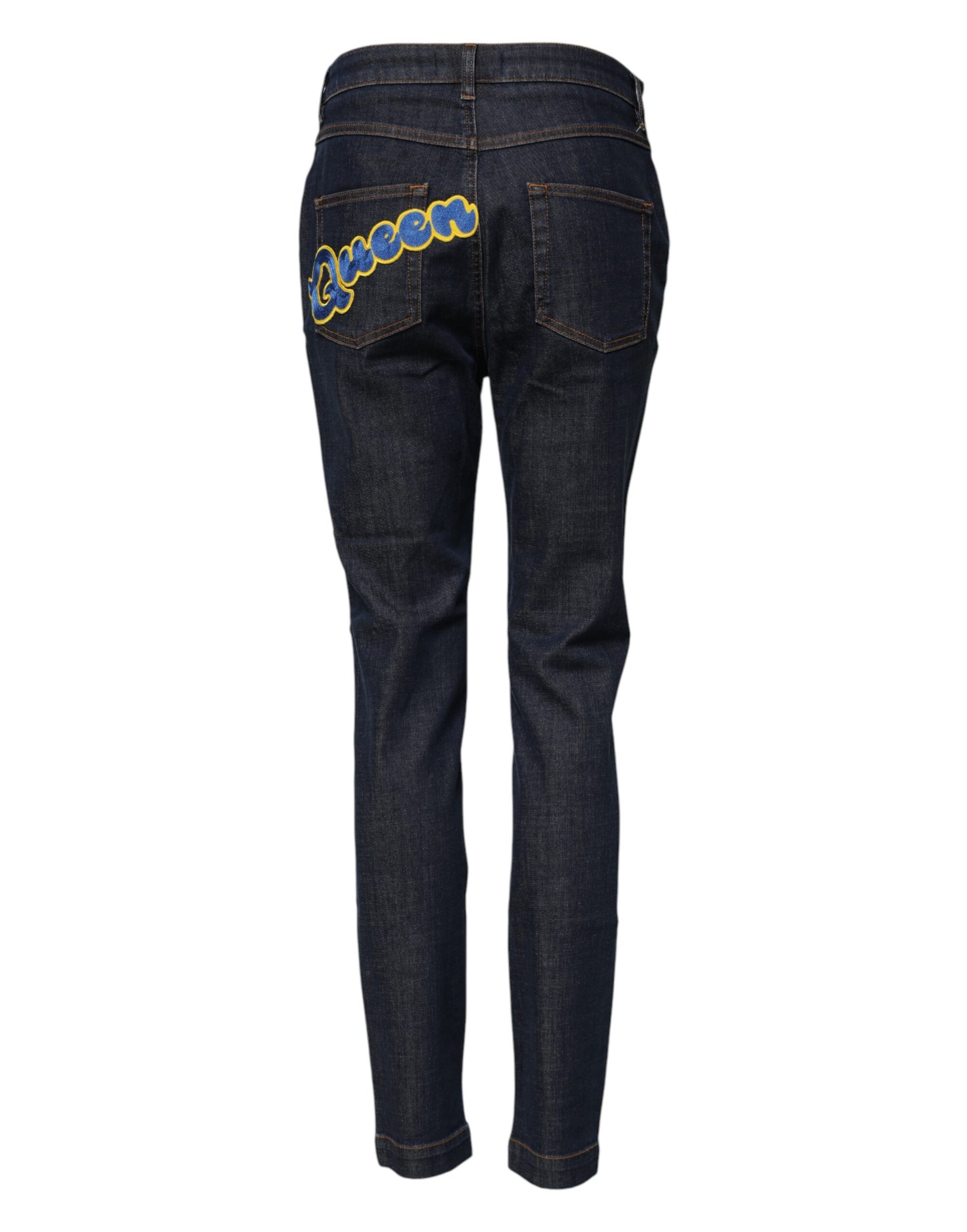 Dolce & Gabbana Blue Queen Patch AUDREY Mid Waist Denim Jeans Dolce & Gabbana