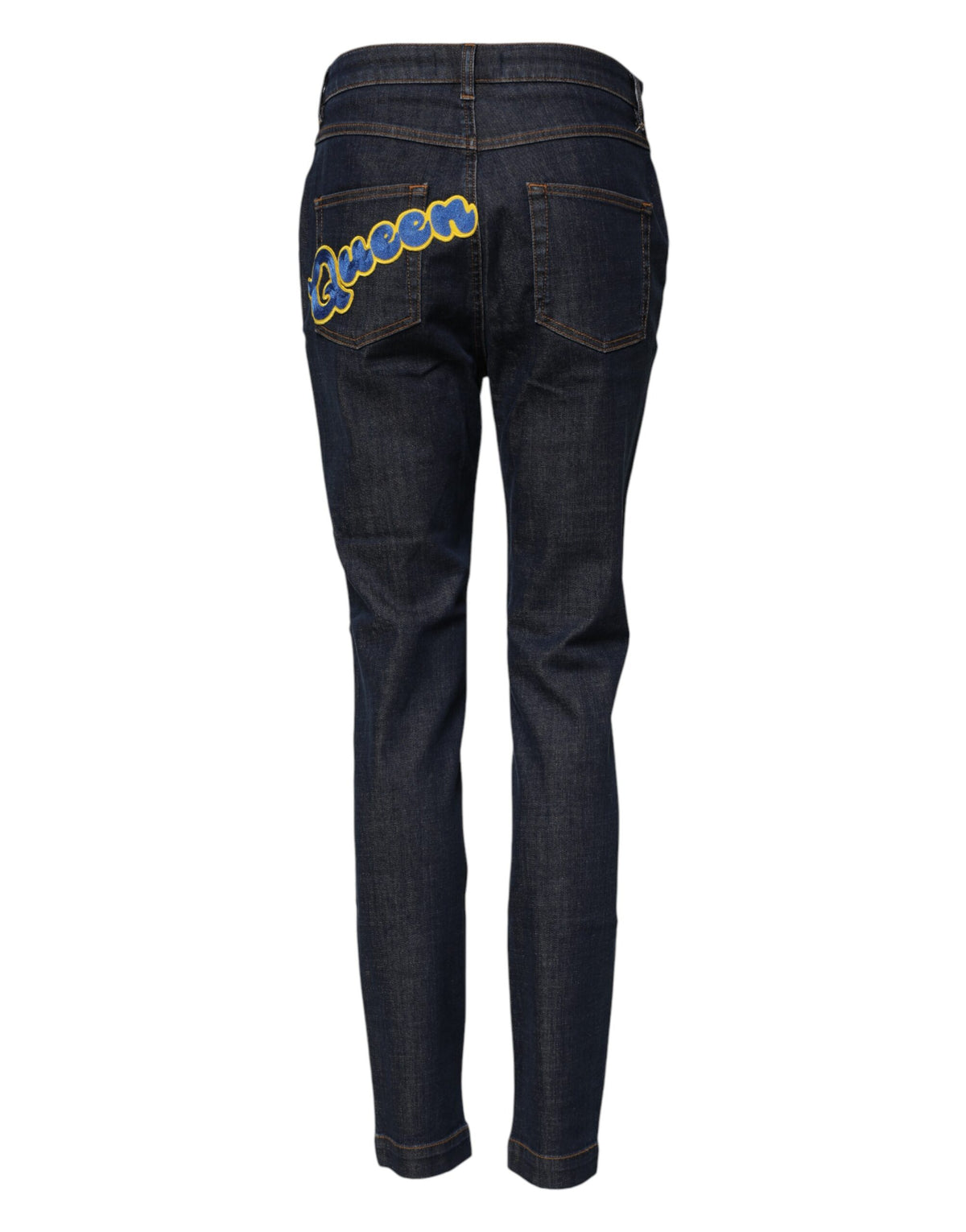 Dolce & Gabbana Blue Queen Patch AUDREY Mid Waist Denim Jeans - Eljoys Fashion 