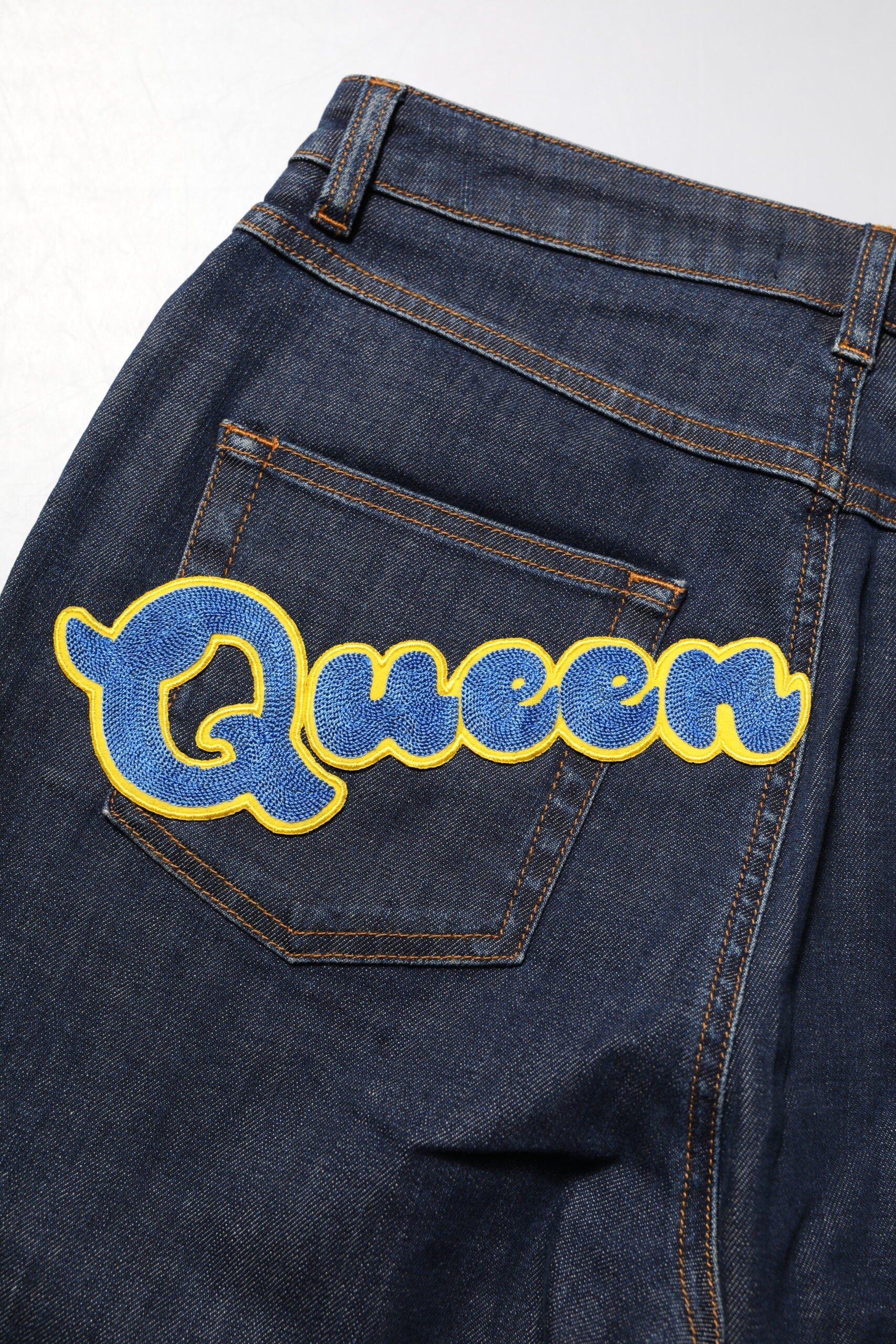 Dolce & Gabbana Blue Queen Patch AUDREY Mid Waist Denim Jeans Dolce & Gabbana