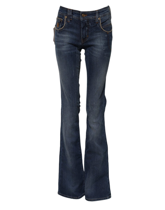 John Galliano Blue Cotton Mid Waist Wide Leg Denim Jeans John Galliano