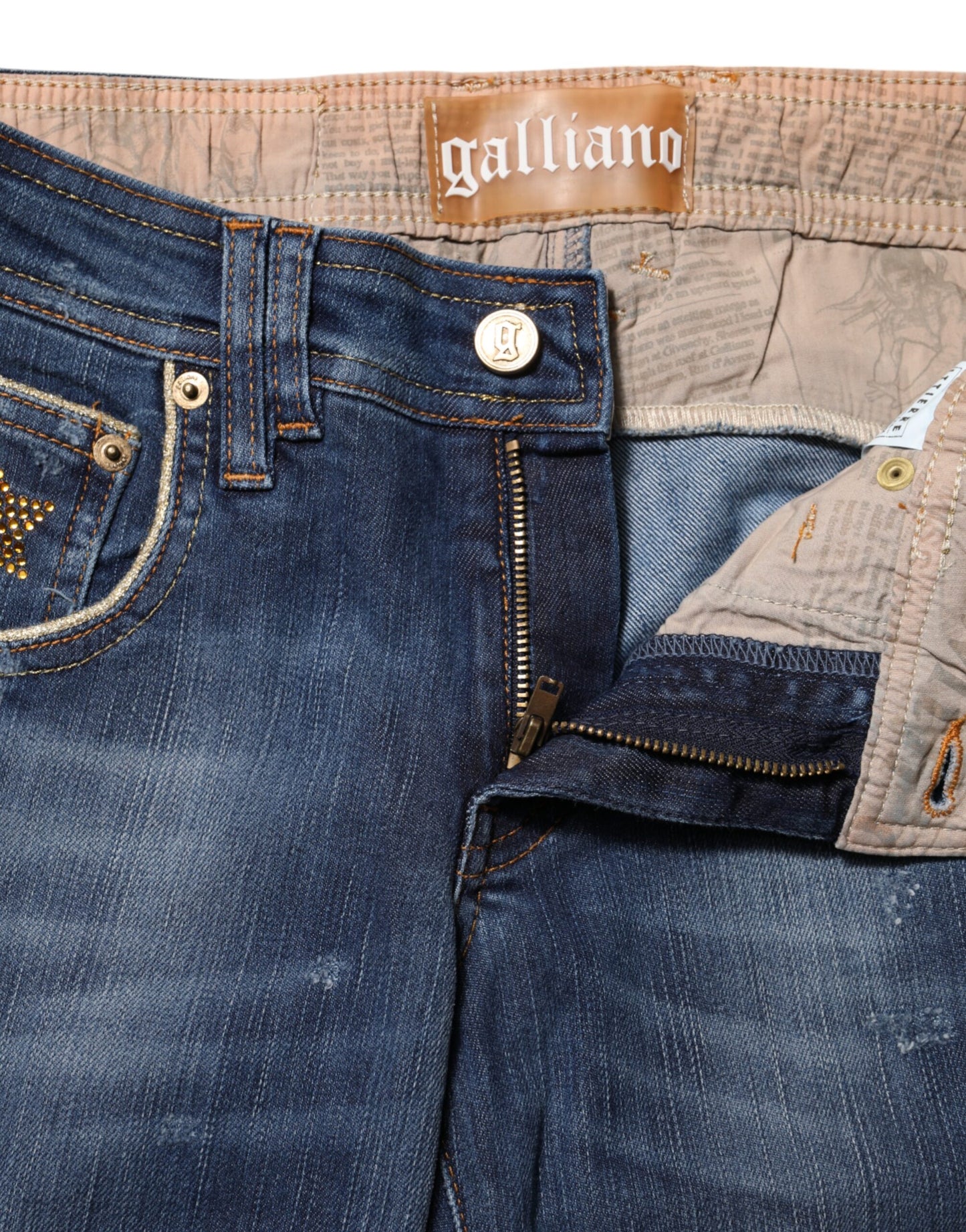 John Galliano Blue Cotton Mid Waist Wide Leg Denim Jeans John Galliano