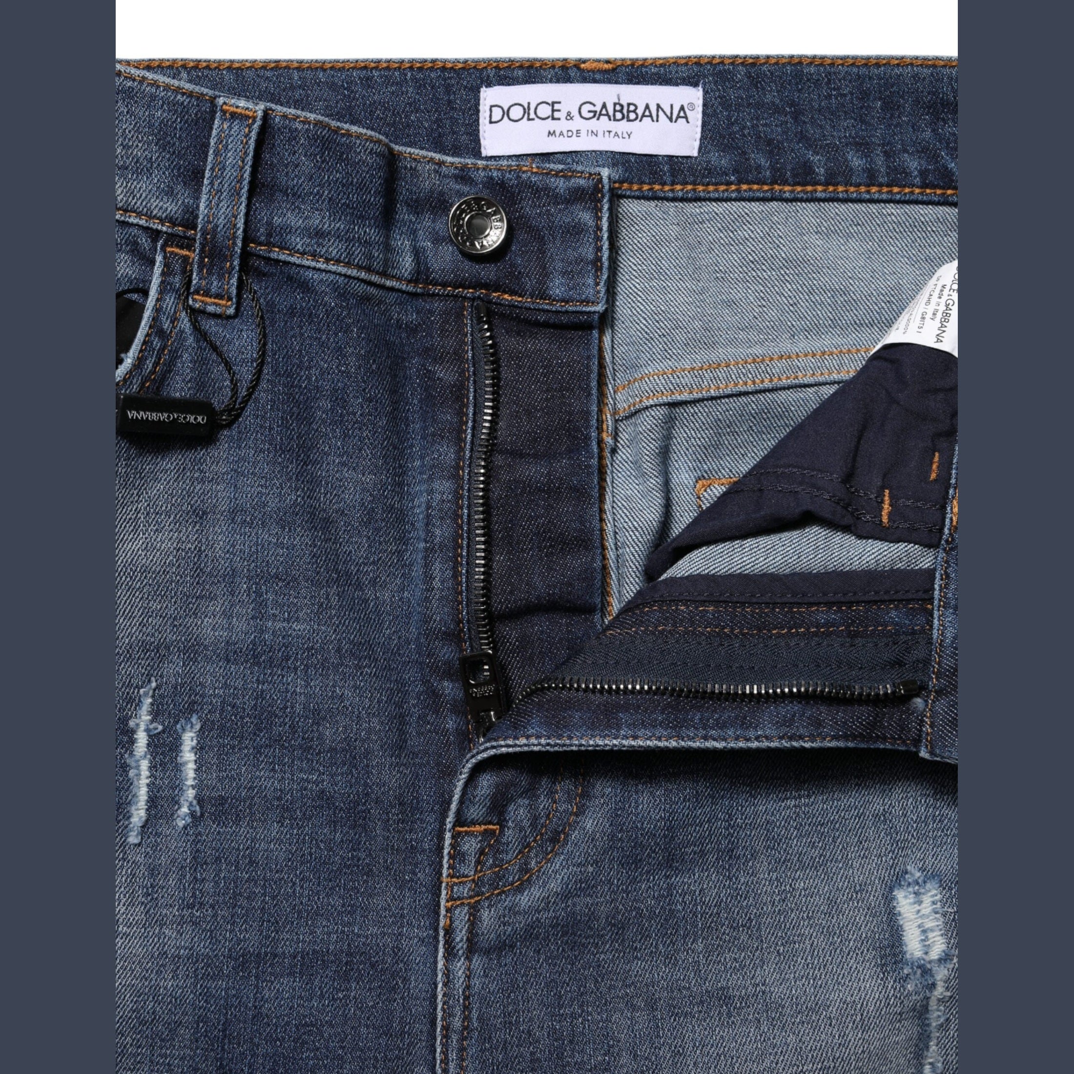 Dolce & Gabbana Blue Washed Cotton High Waisted Denim Jeans