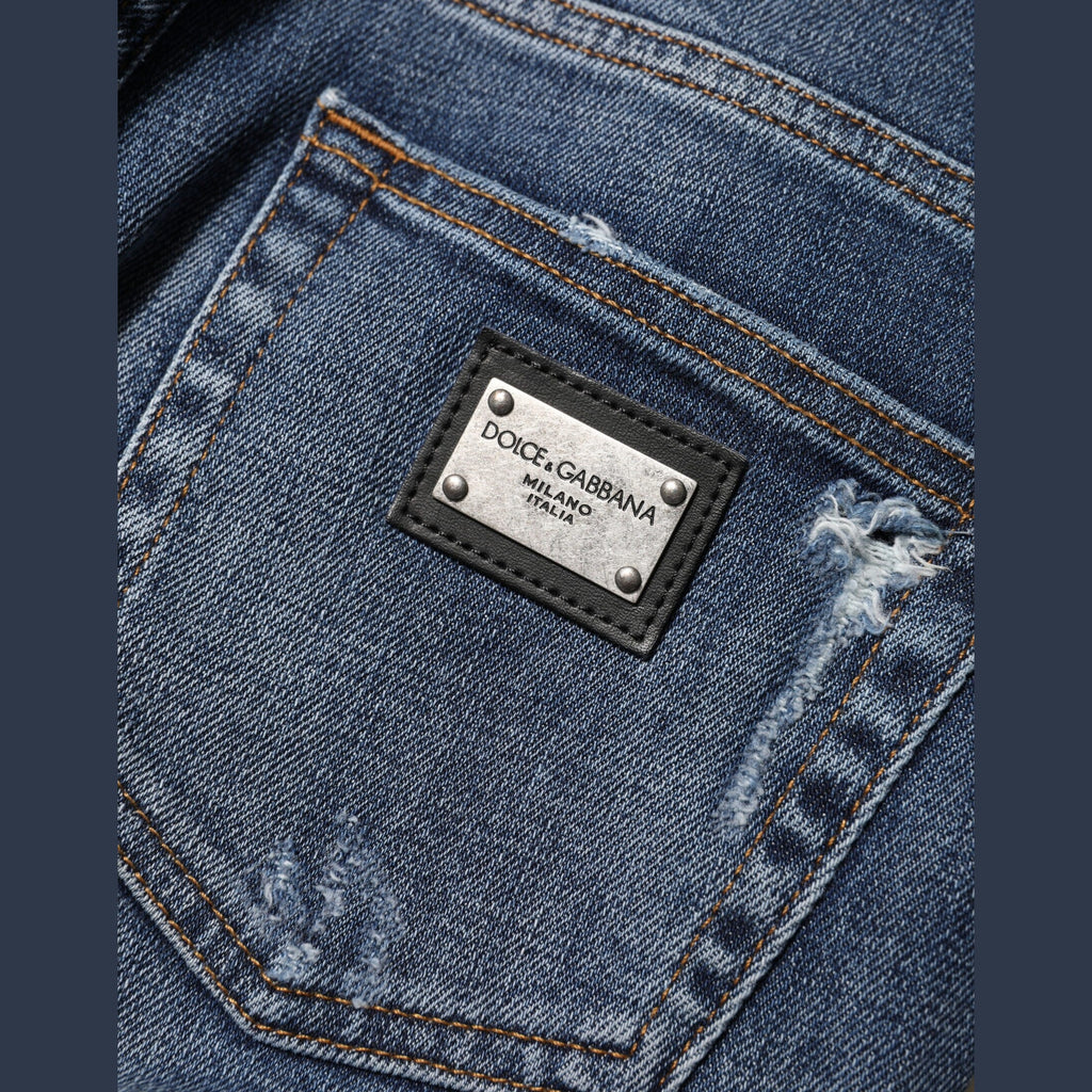 Dolce & Gabbana Blue Washed Cotton High Waisted Denim Jeans