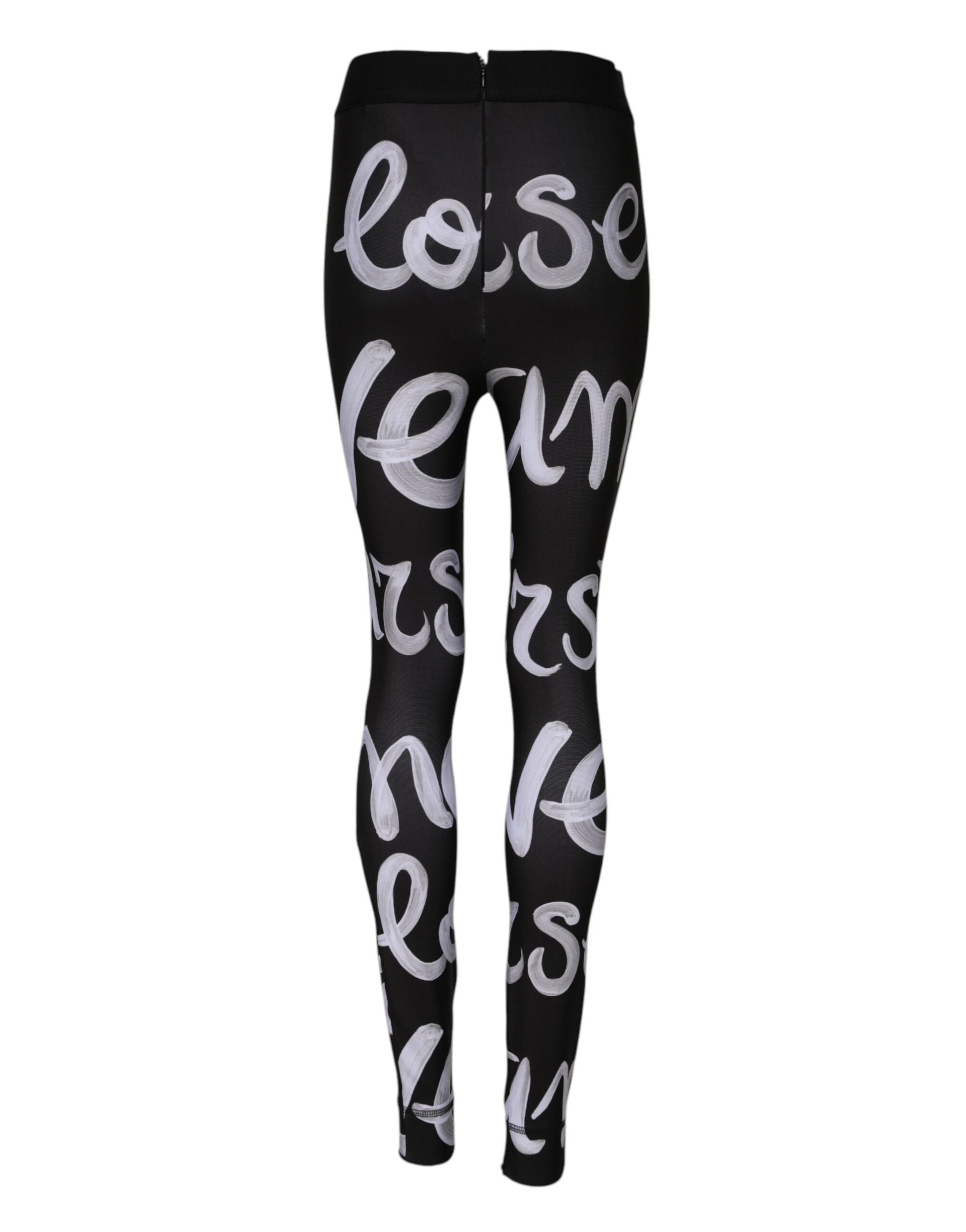 Dolce & Gabbana Black Polyester Logo Print Mid Waisted Pants Dolce & Gabbana