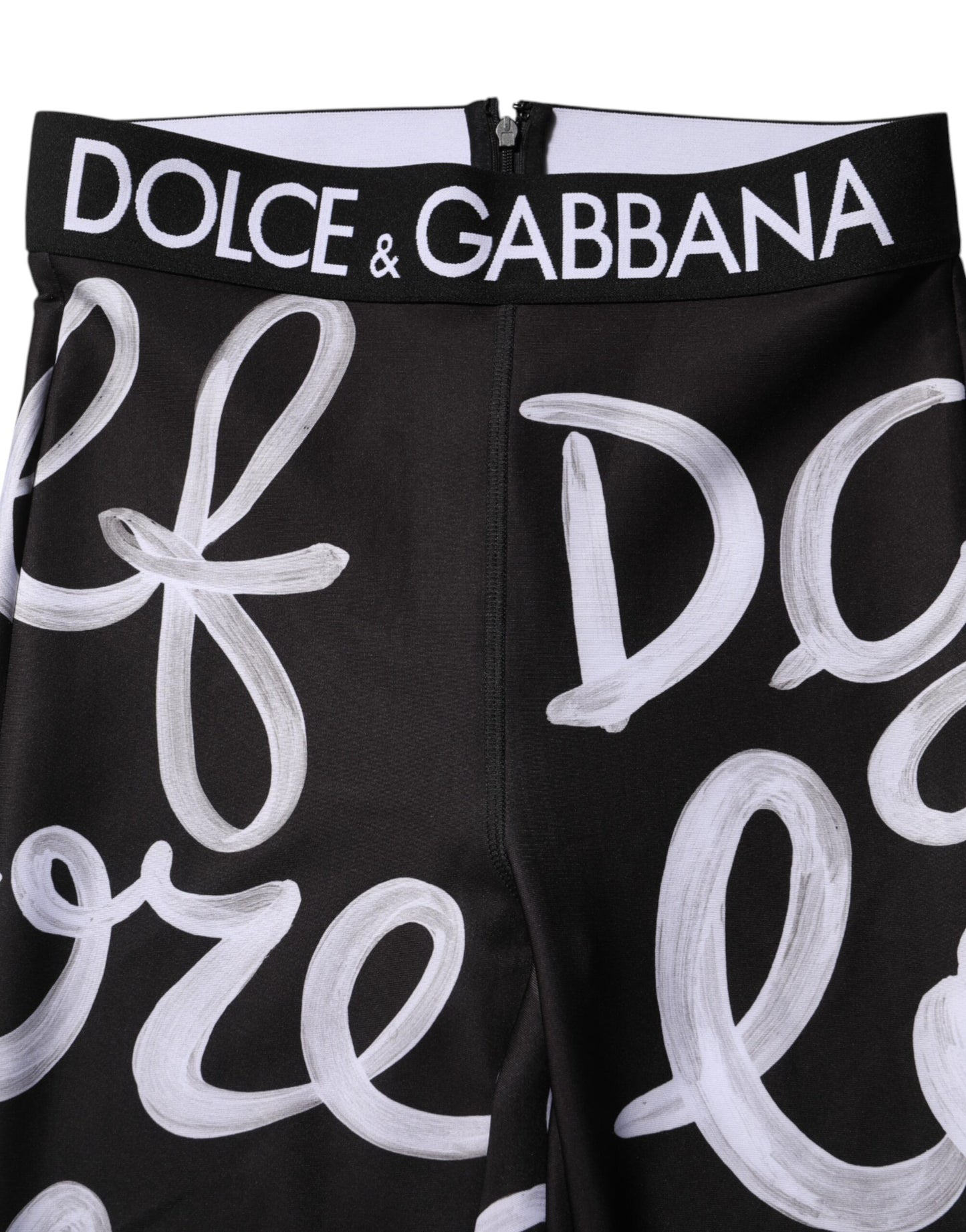Dolce & Gabbana Black Polyester Logo Print Mid Waisted Pants Dolce & Gabbana