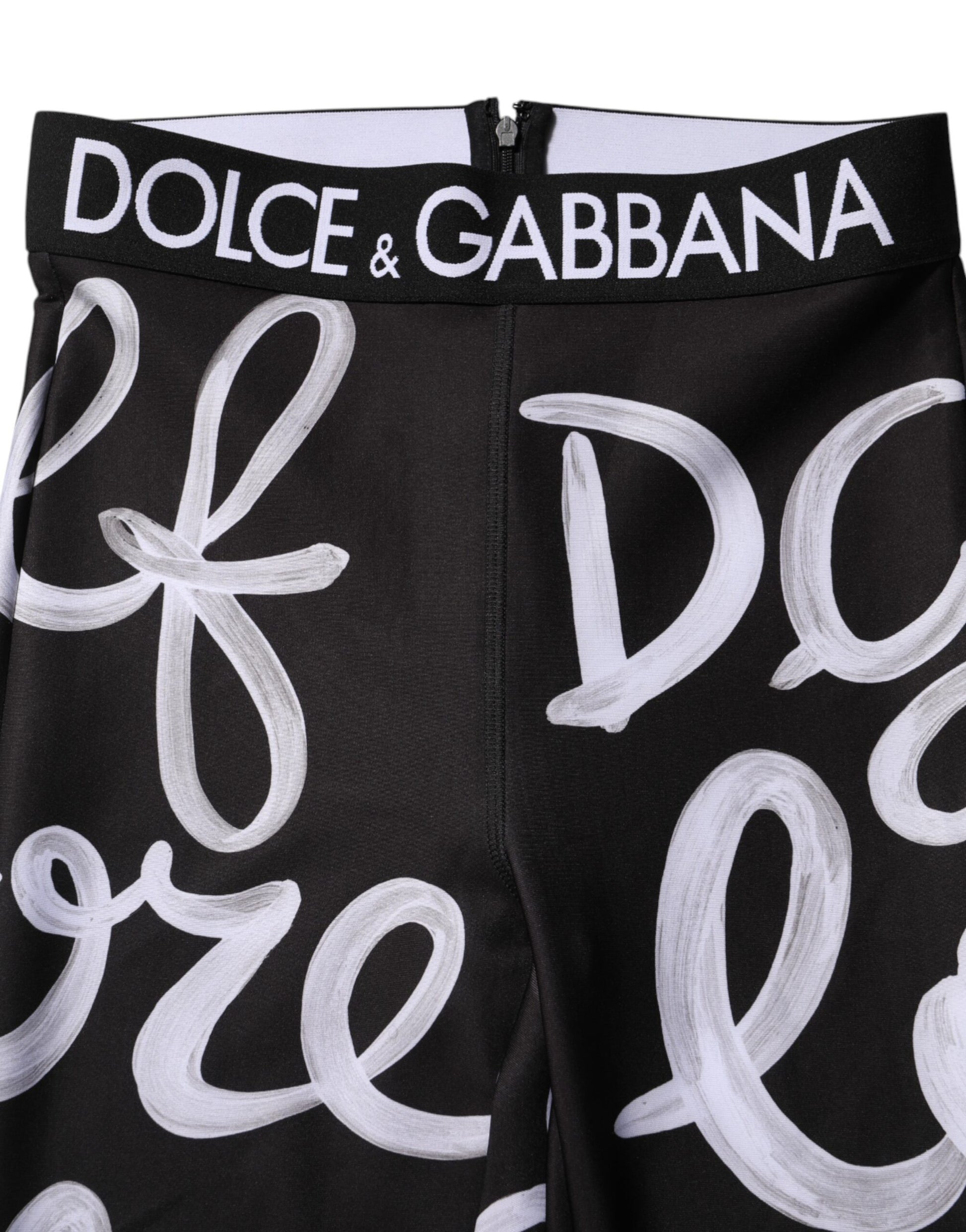 Dolce & Gabbana Black Polyester Logo Print Mid Waisted Pants Dolce & Gabbana
