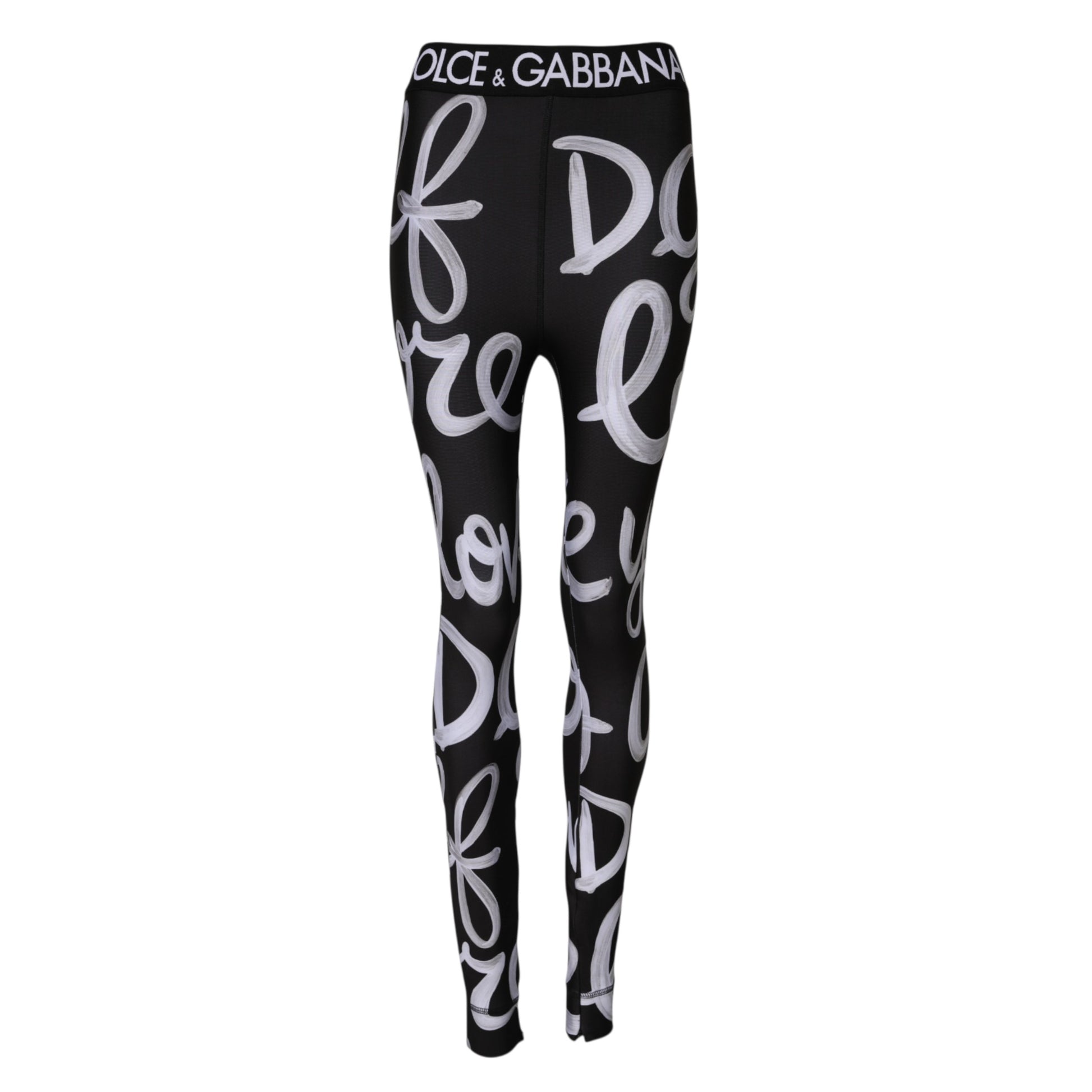 Dolce & Gabbana Black Polyester Logo Print Mid Waisted Pants Dolce & Gabbana
