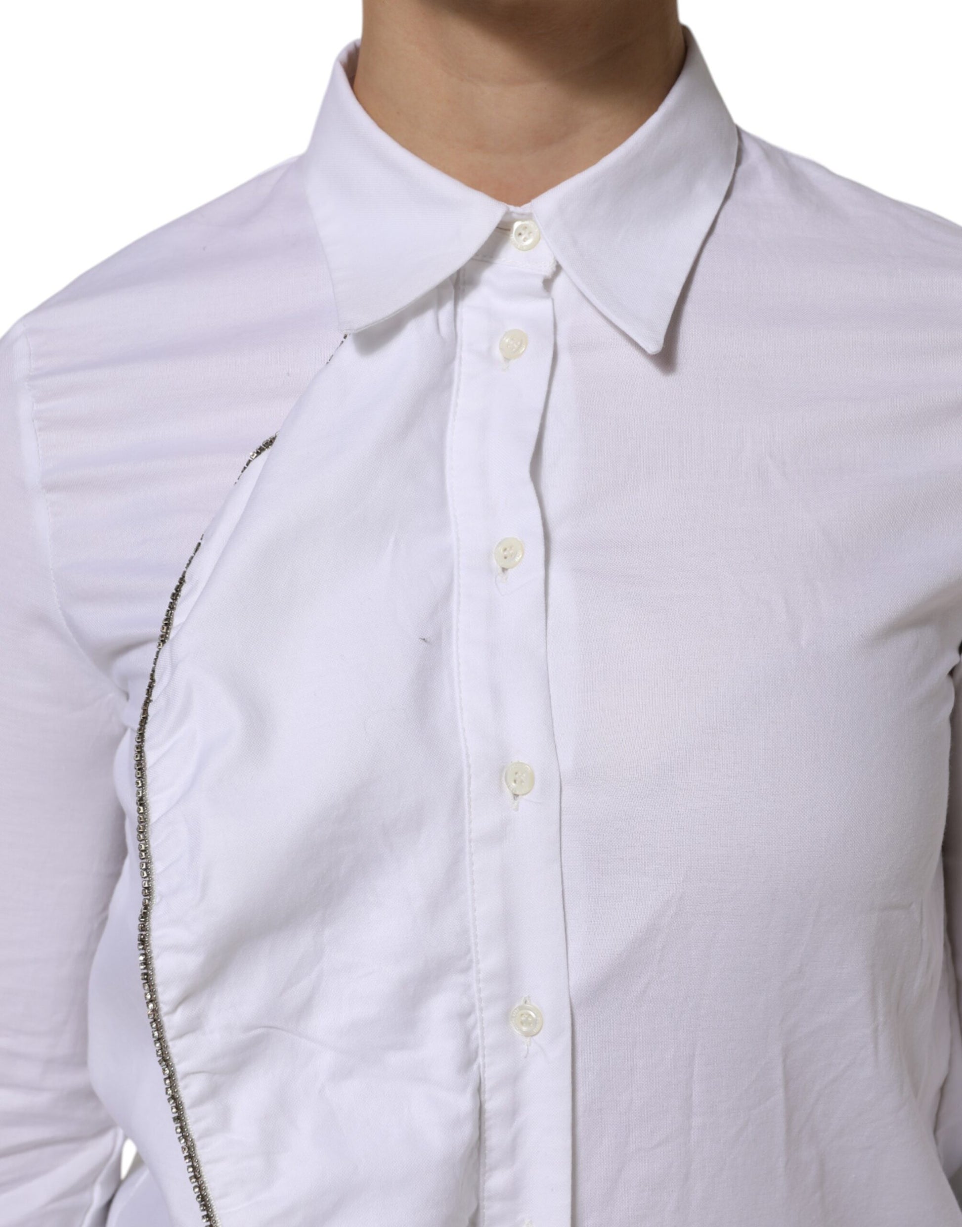 AGLINI White Cotton Collared Long Sleeves Ruffle Top Shirt AGLINI