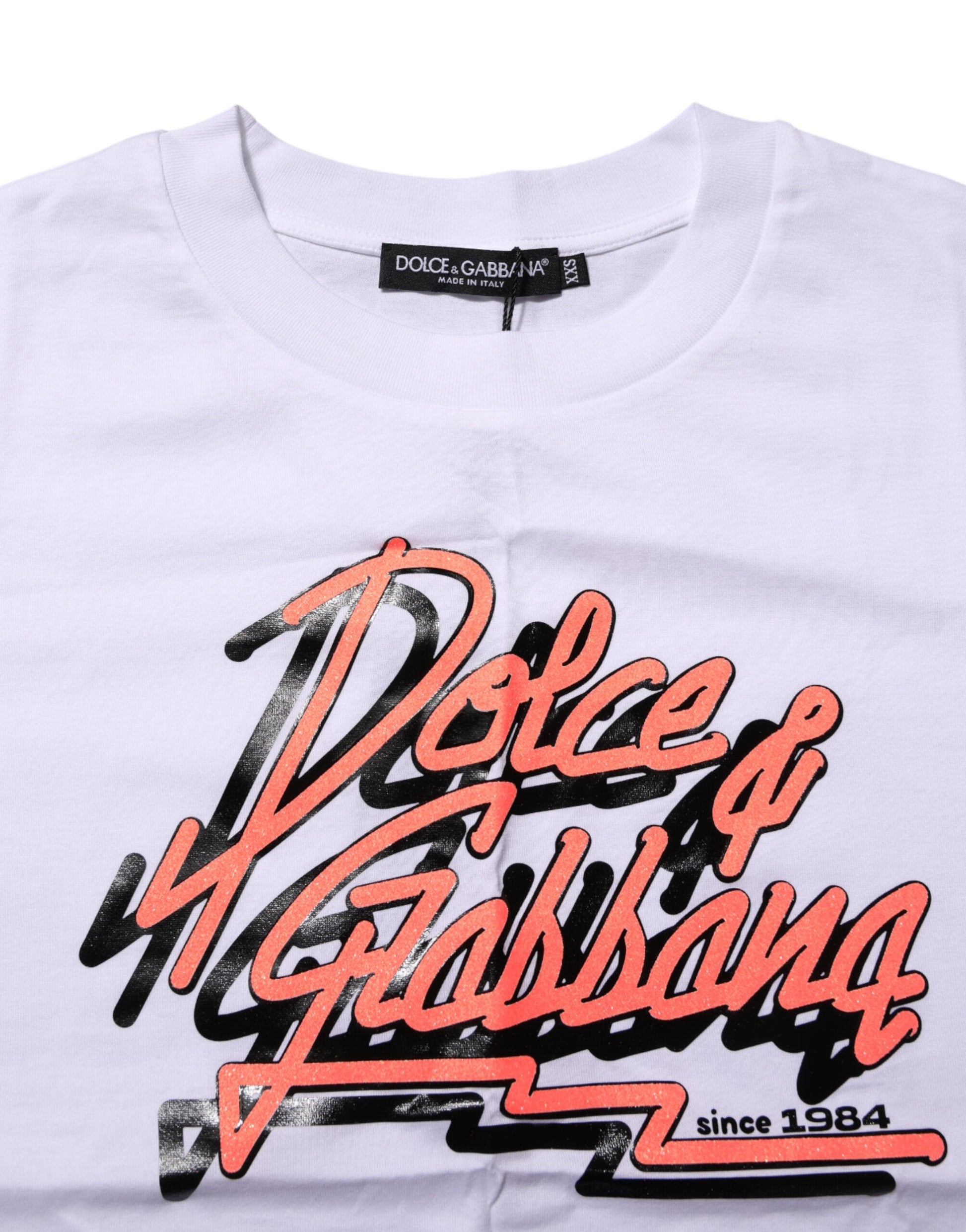 Dolce & Gabbana White Cotton Graphic Print Crew Neck T-shirt Dolce & Gabbana