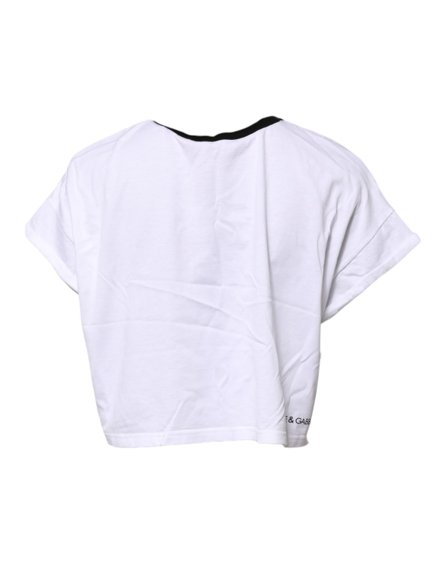Dolce & Gabbana White Graphic Print Crew Neck Cropped T-shirt Dolce & Gabbana