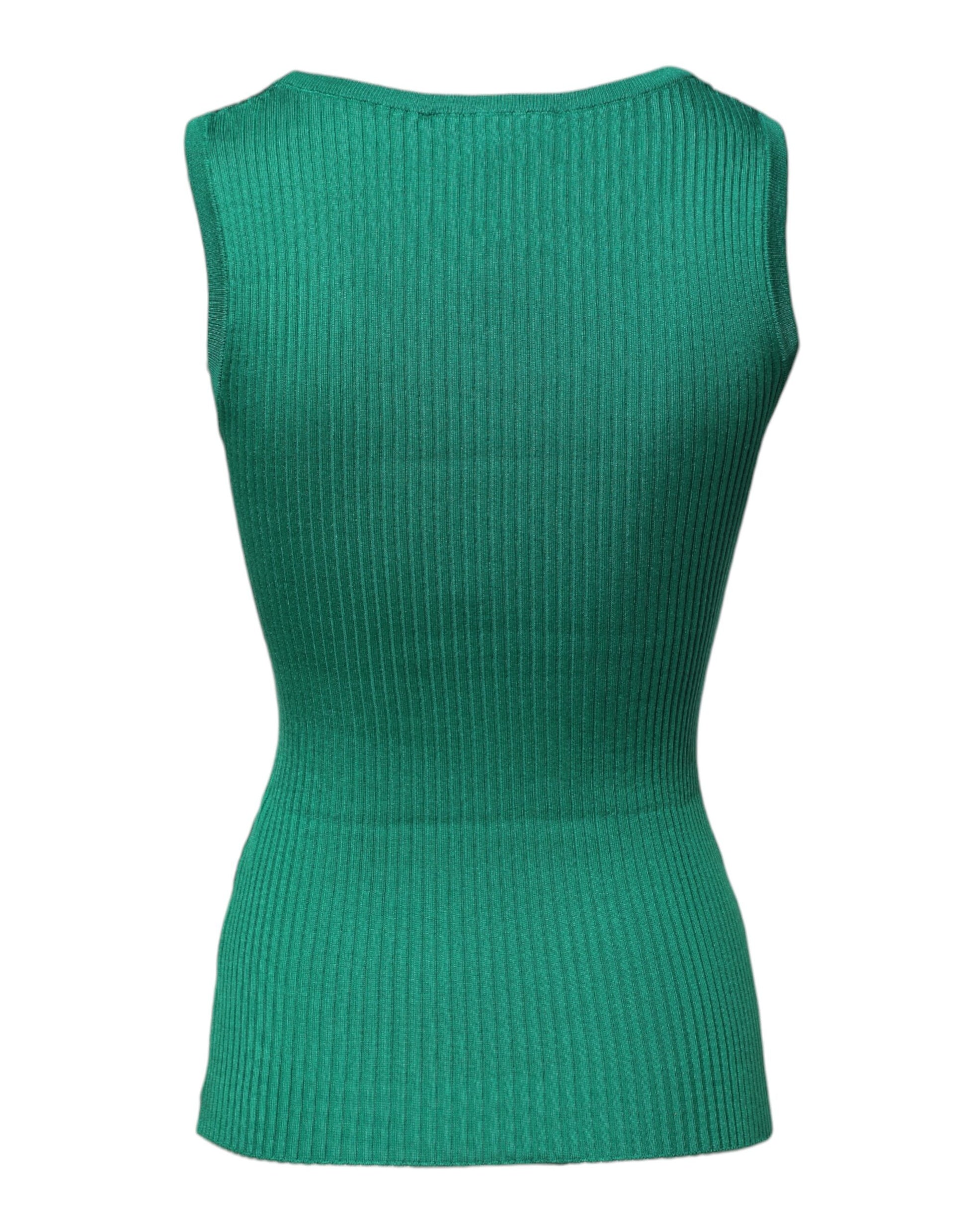 Dolce & Gabbana Green Silk Sleeveless Round Neck Tank Top Dolce & Gabbana