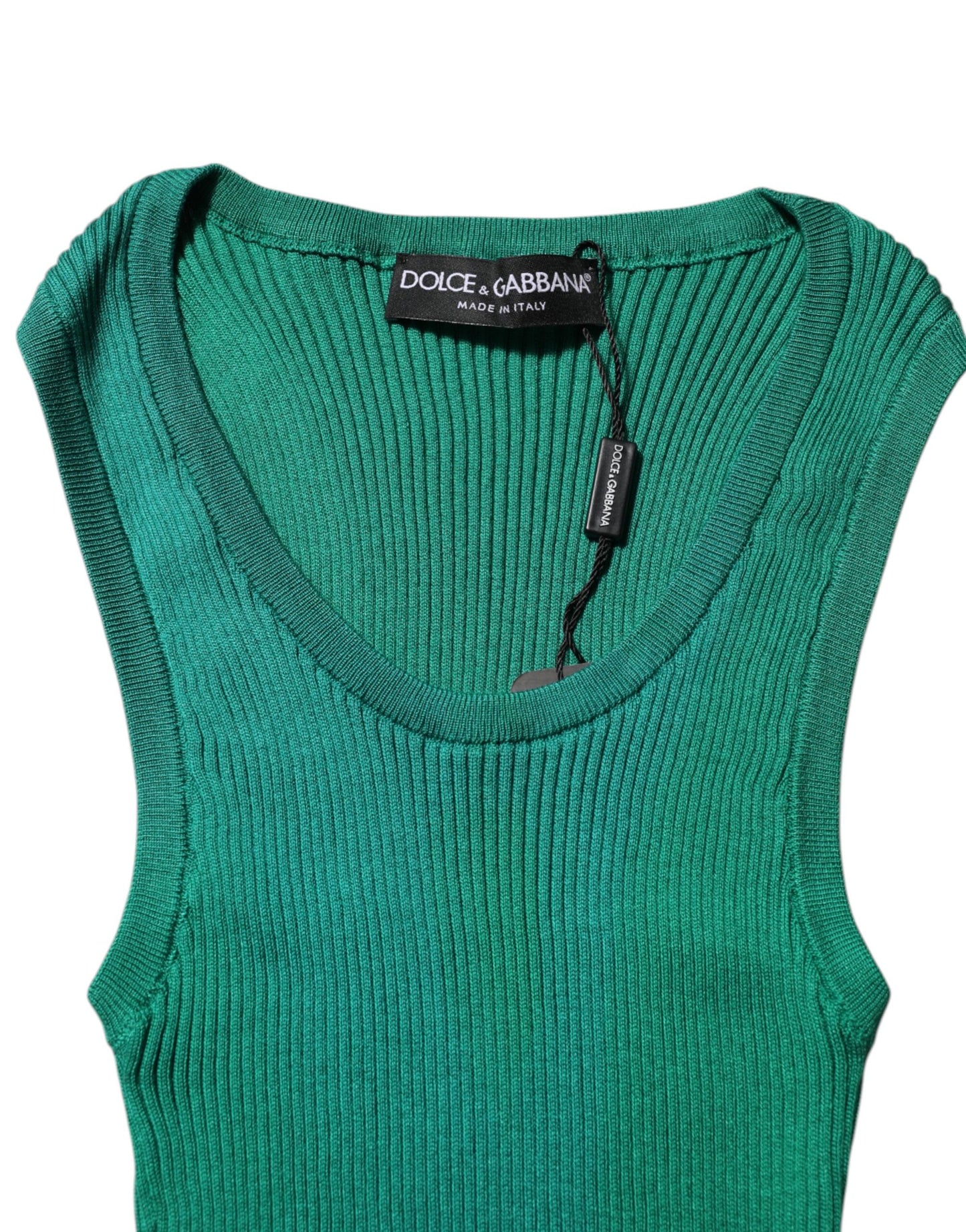 Dolce & Gabbana Green Silk Sleeveless Round Neck Tank Top Dolce & Gabbana