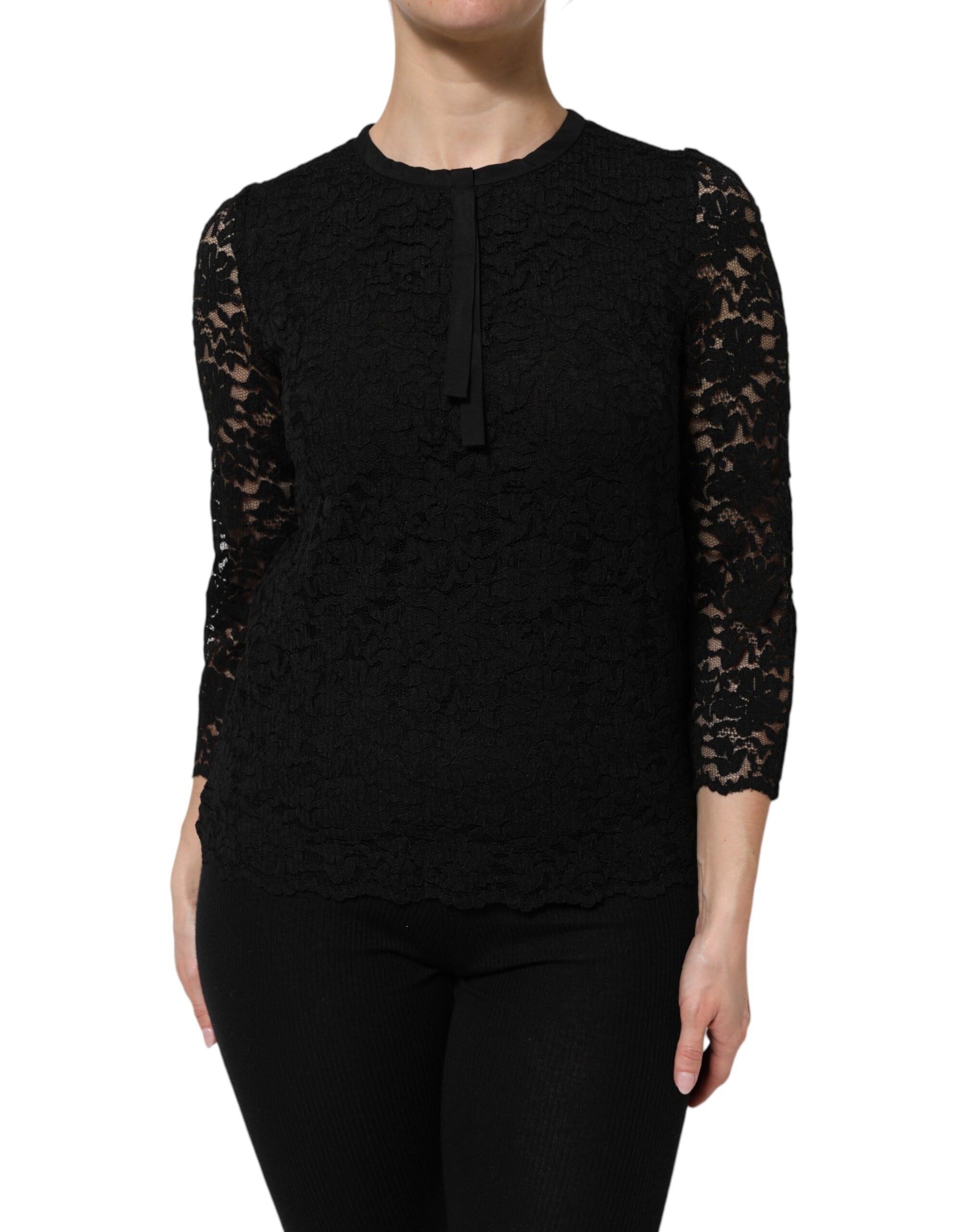 Dolce & Gabbana Black Nylon Lace Long Sleeve Blouse Top Dolce & Gabbana