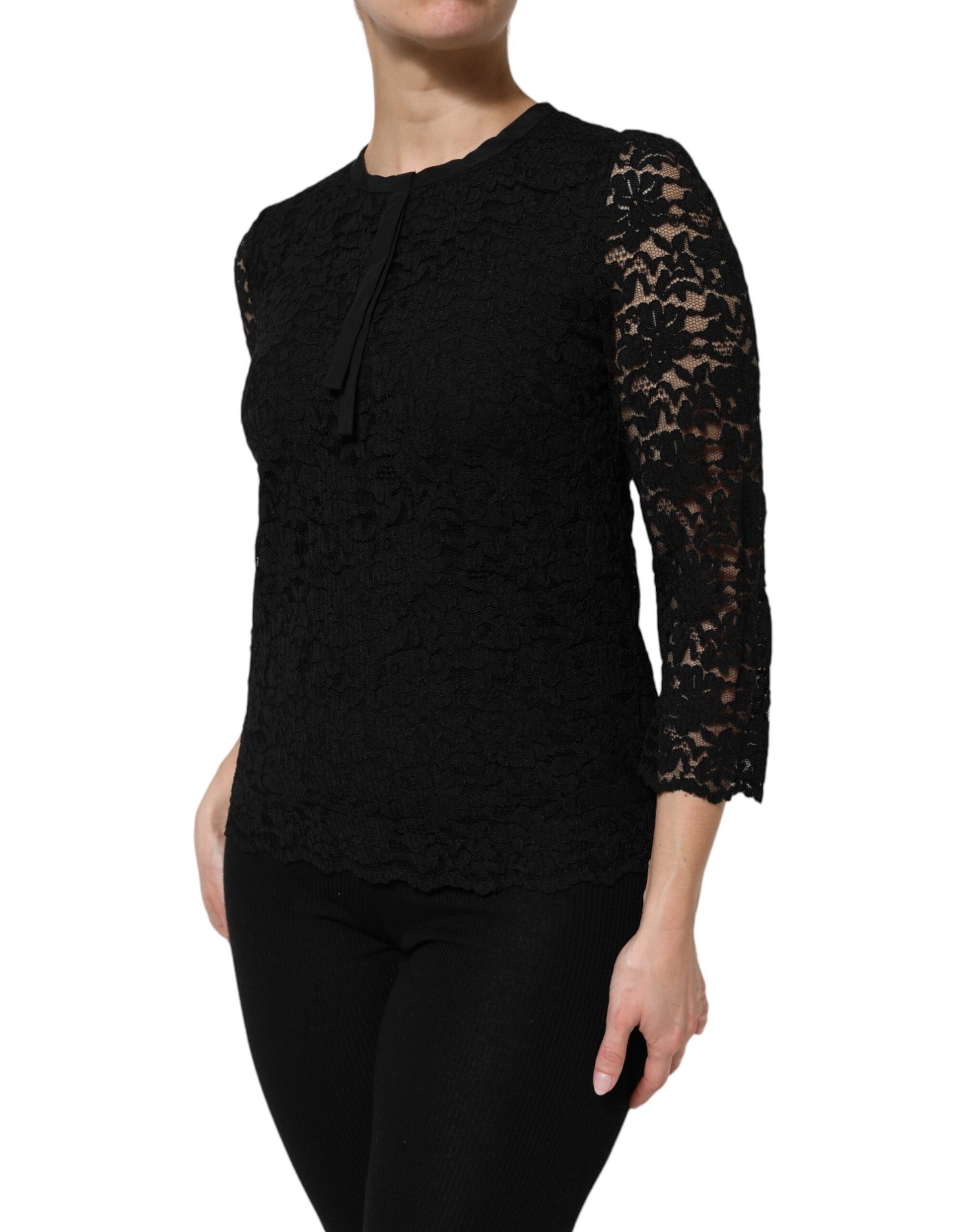 Dolce & Gabbana Black Nylon Lace Long Sleeve Blouse Top Dolce & Gabbana