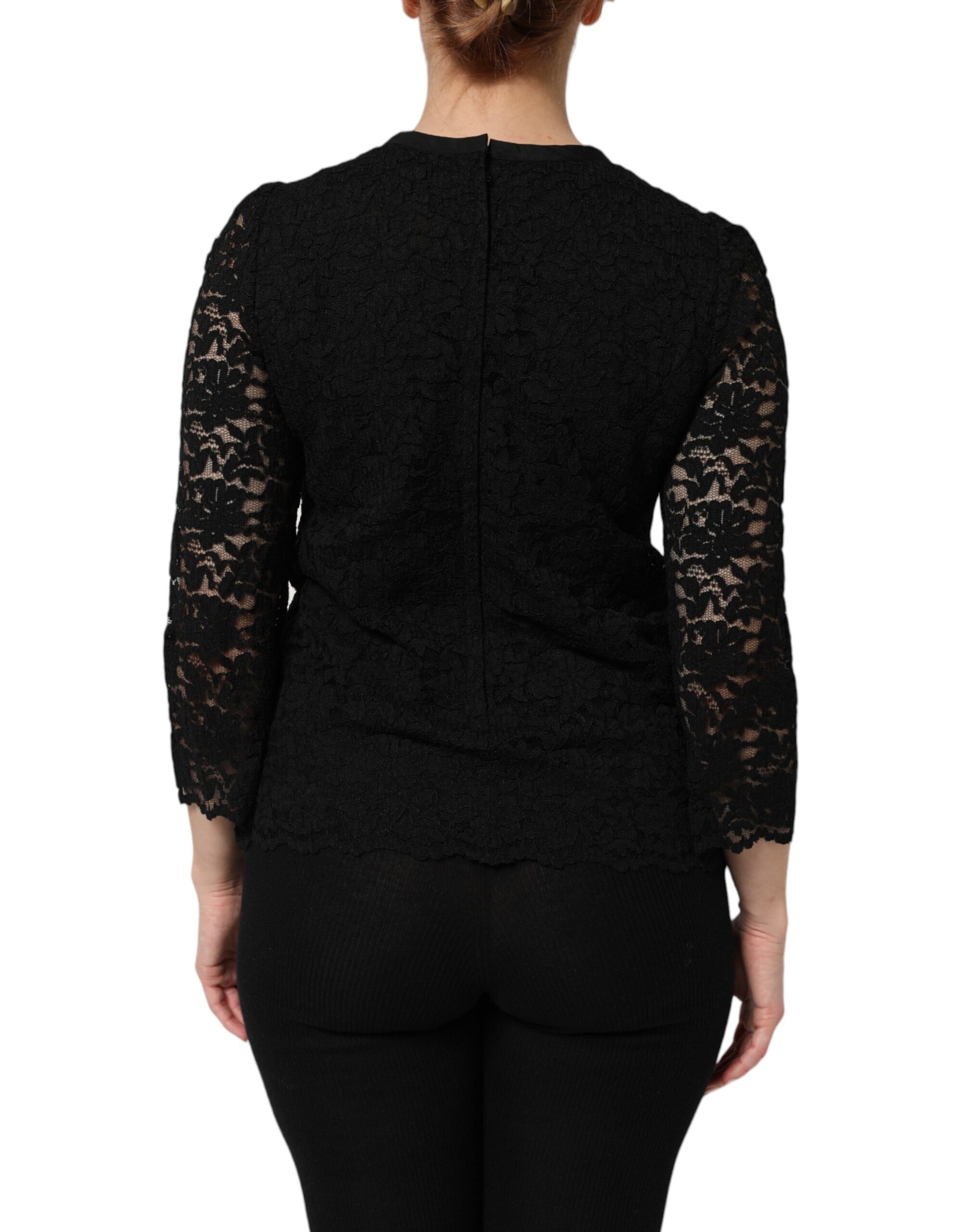 Dolce & Gabbana Black Nylon Lace Long Sleeve Blouse Top Dolce & Gabbana