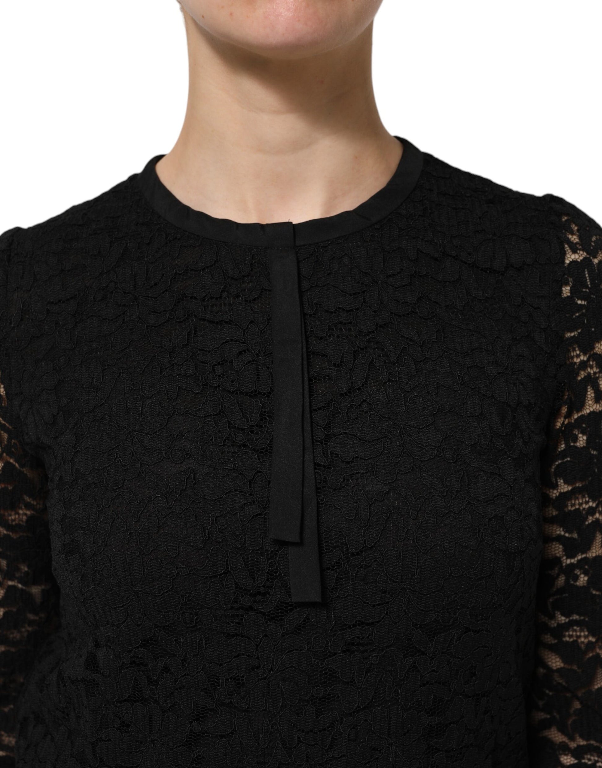 Dolce & Gabbana Black Nylon Lace Long Sleeve Blouse Top Dolce & Gabbana