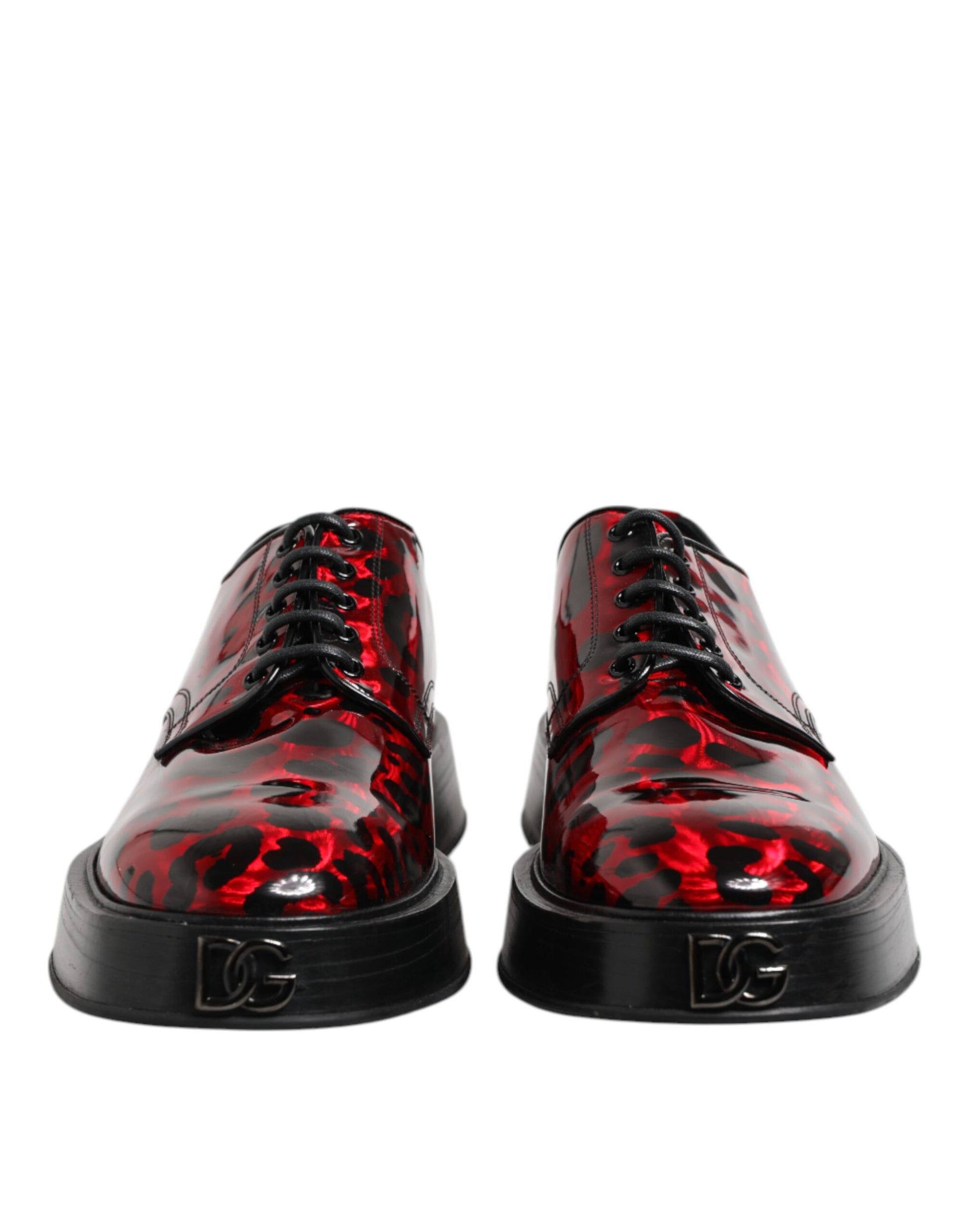 Dolce & Gabbana Red Leopard Derby Formal Men Dress Shoes Dolce & Gabbana