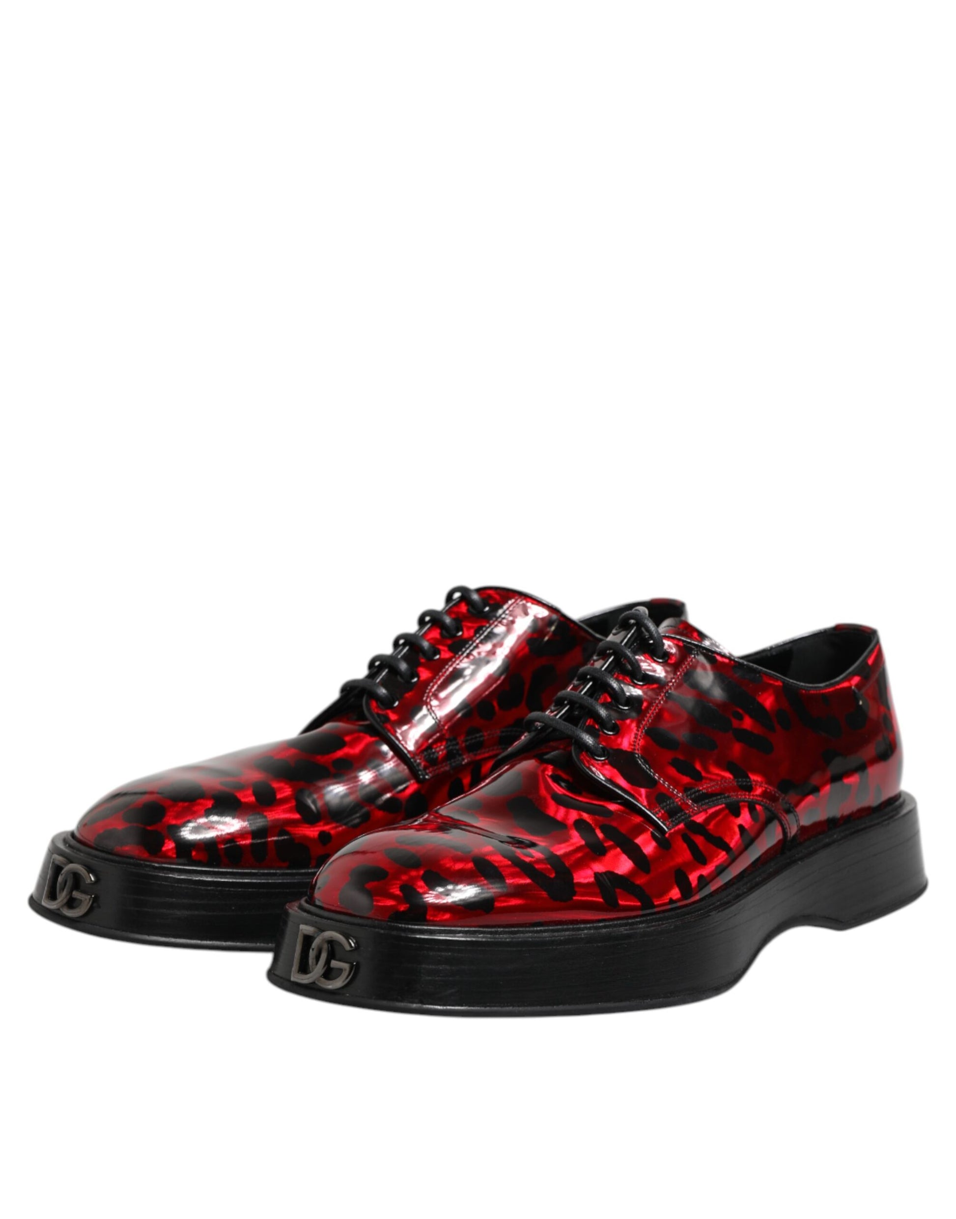 Dolce & Gabbana Red Leopard Derby Formal Men Dress Shoes Dolce & Gabbana