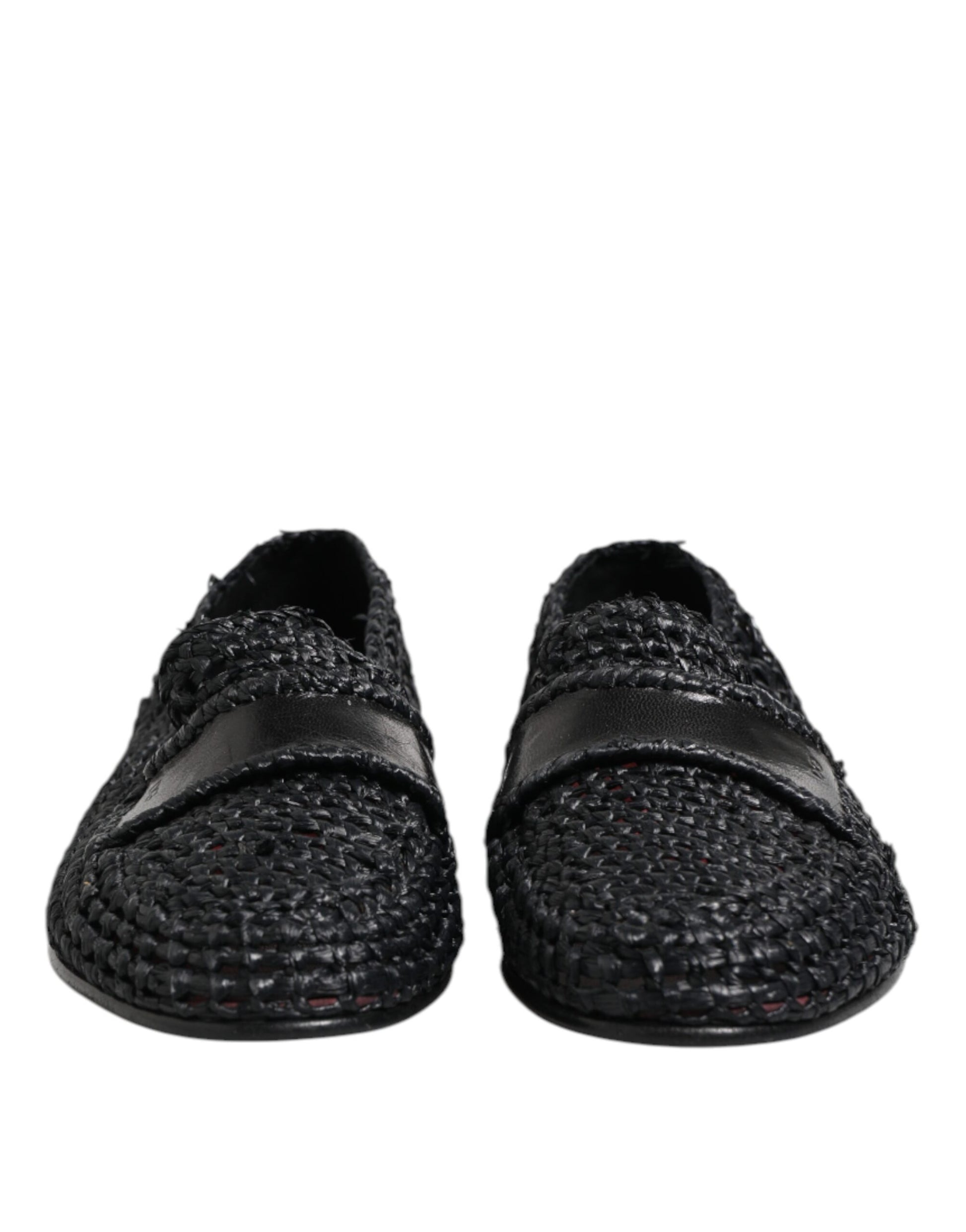 Dolce & Gabbana Black Woven Leather Slip On Loafers Men Shoes Dolce & Gabbana