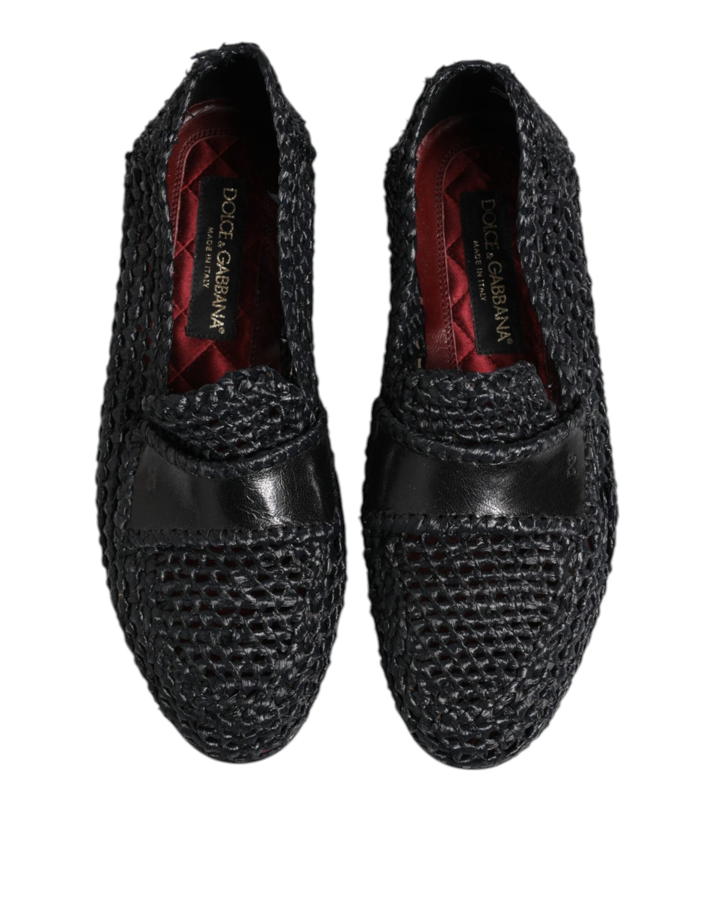 Dolce & Gabbana Black Woven Leather Slip On Loafers Men Shoes Dolce & Gabbana