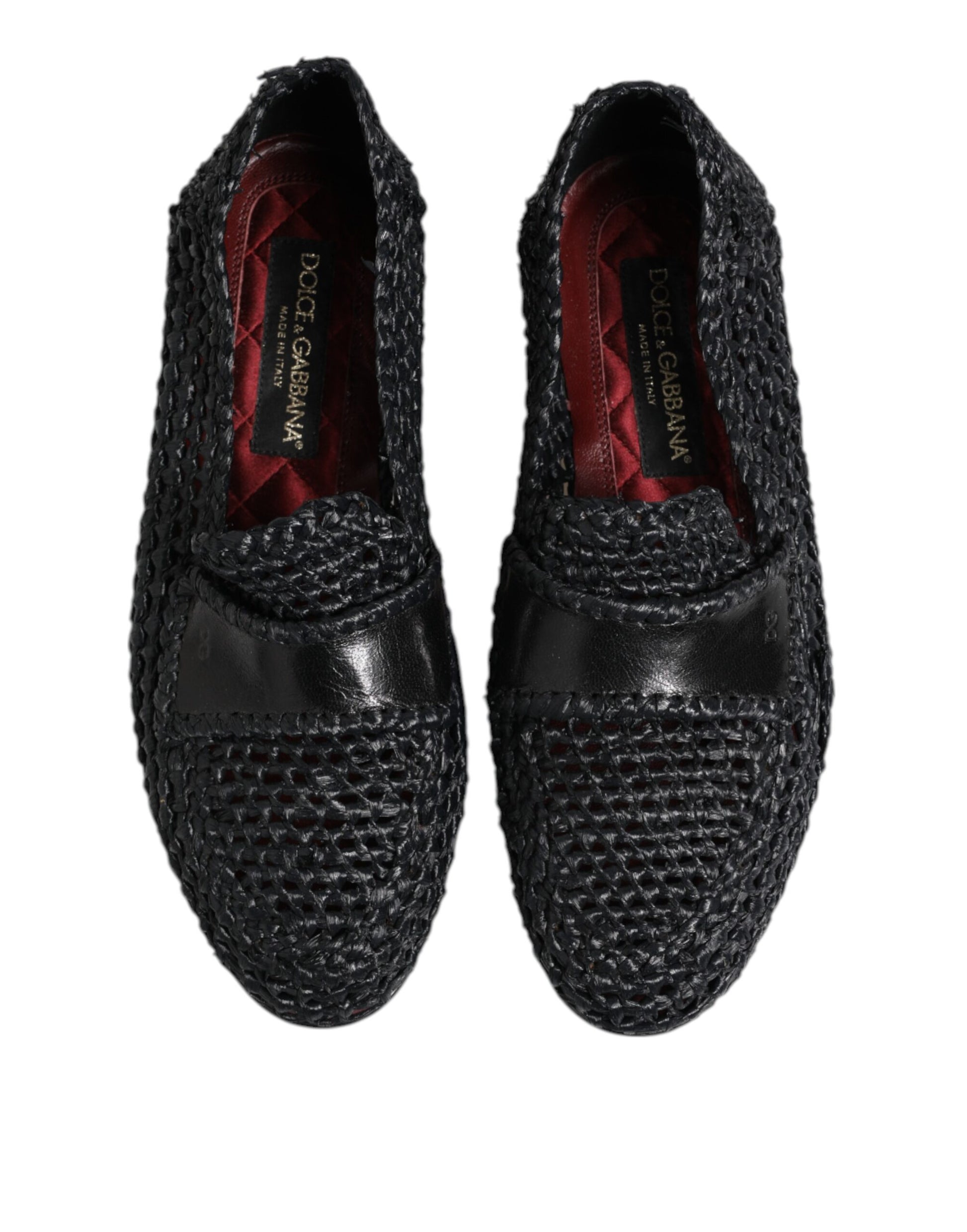 Dolce & Gabbana Black Woven Leather Slip On Loafers Men Shoes Dolce & Gabbana