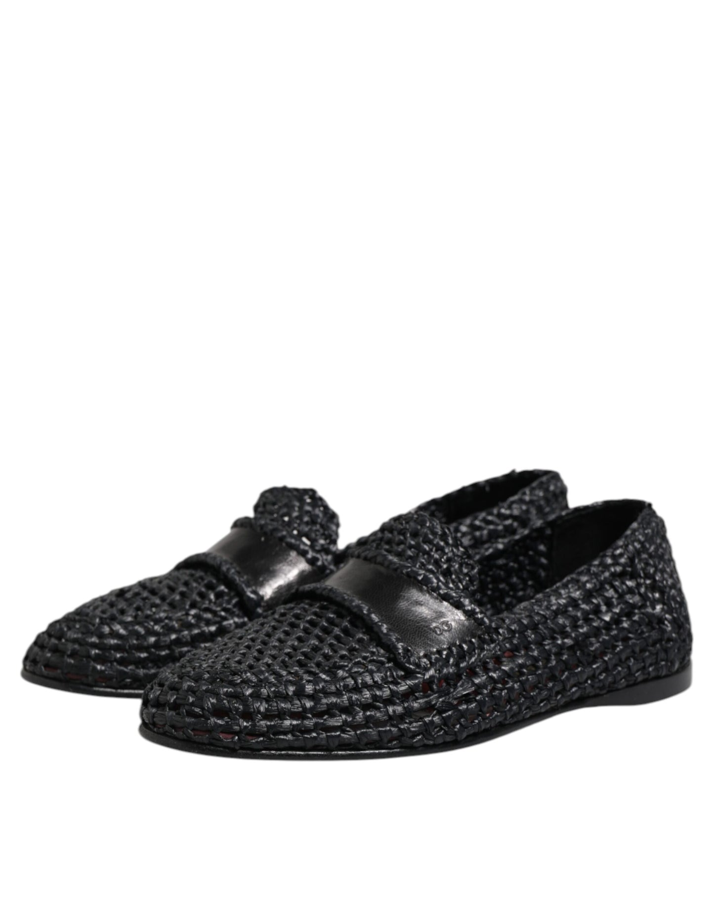 Dolce & Gabbana Black Woven Leather Slip On Loafers Men Shoes Dolce & Gabbana