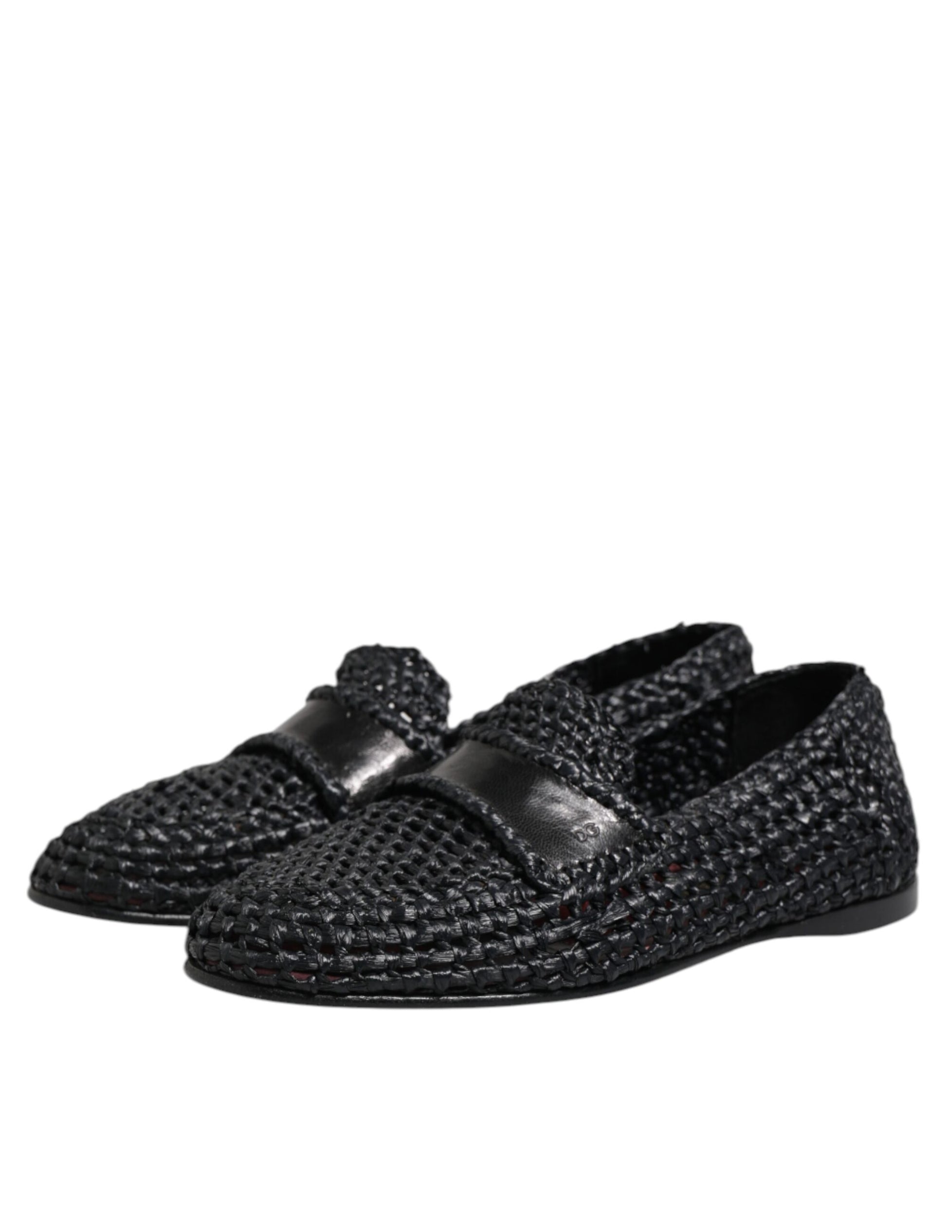 Dolce & Gabbana Black Woven Leather Slip On Loafers Men Shoes Dolce & Gabbana