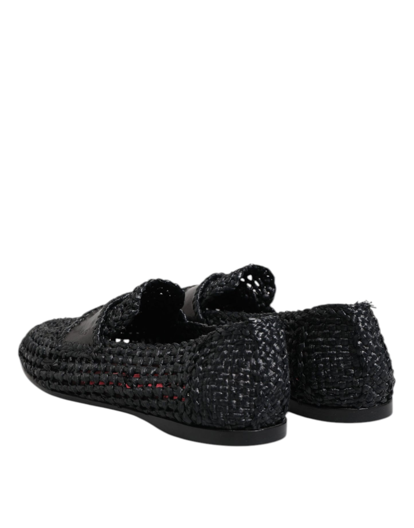 Dolce & Gabbana Black Woven Leather Slip On Loafers Men Shoes Dolce & Gabbana