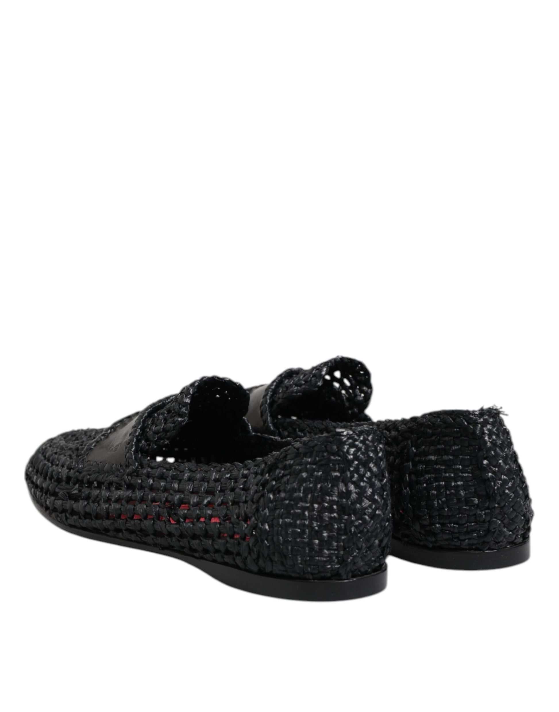 Dolce & Gabbana Black Woven Leather Slip On Loafers Men Shoes Dolce & Gabbana