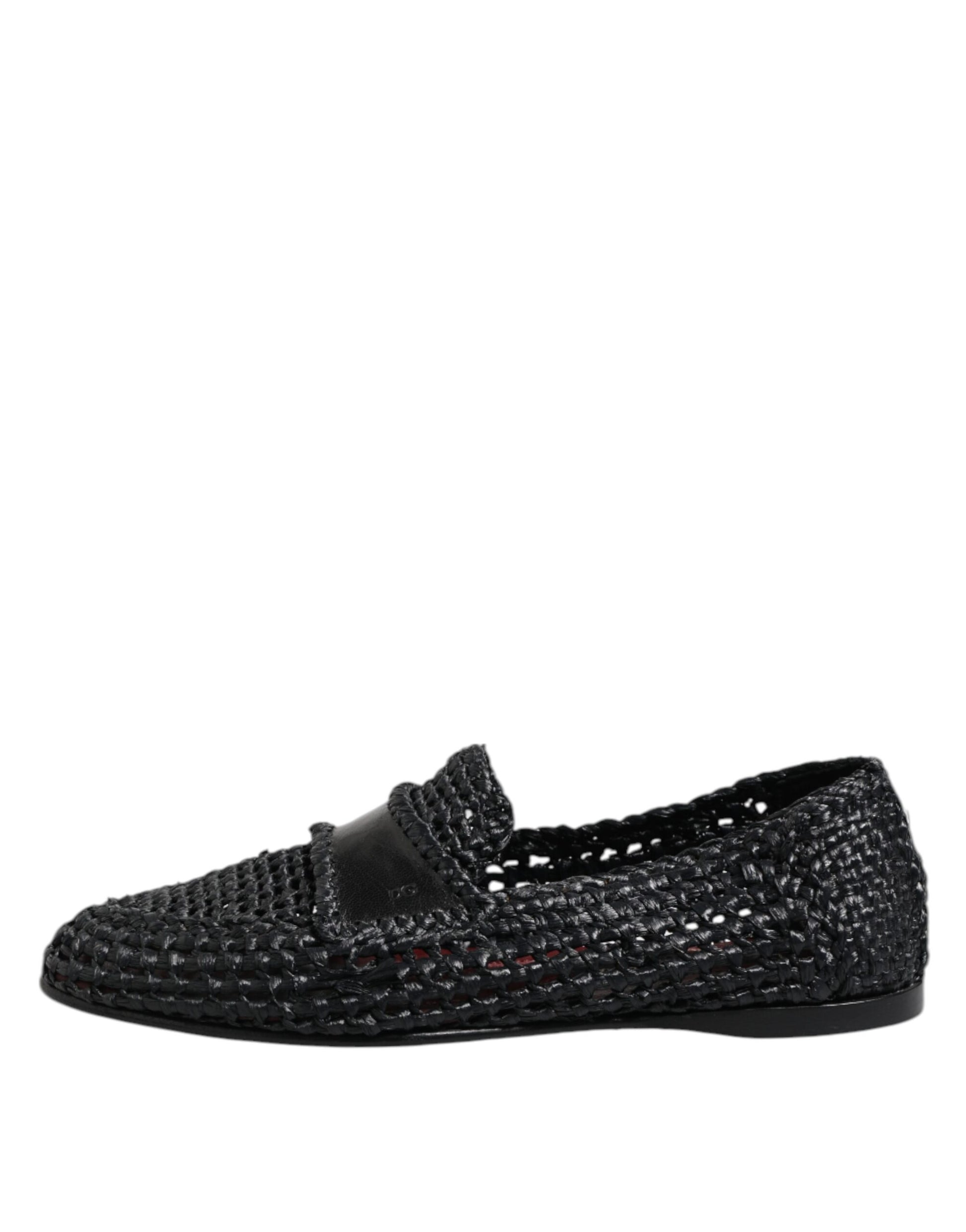 Dolce & Gabbana Black Woven Leather Slip On Loafers Men Shoes Dolce & Gabbana