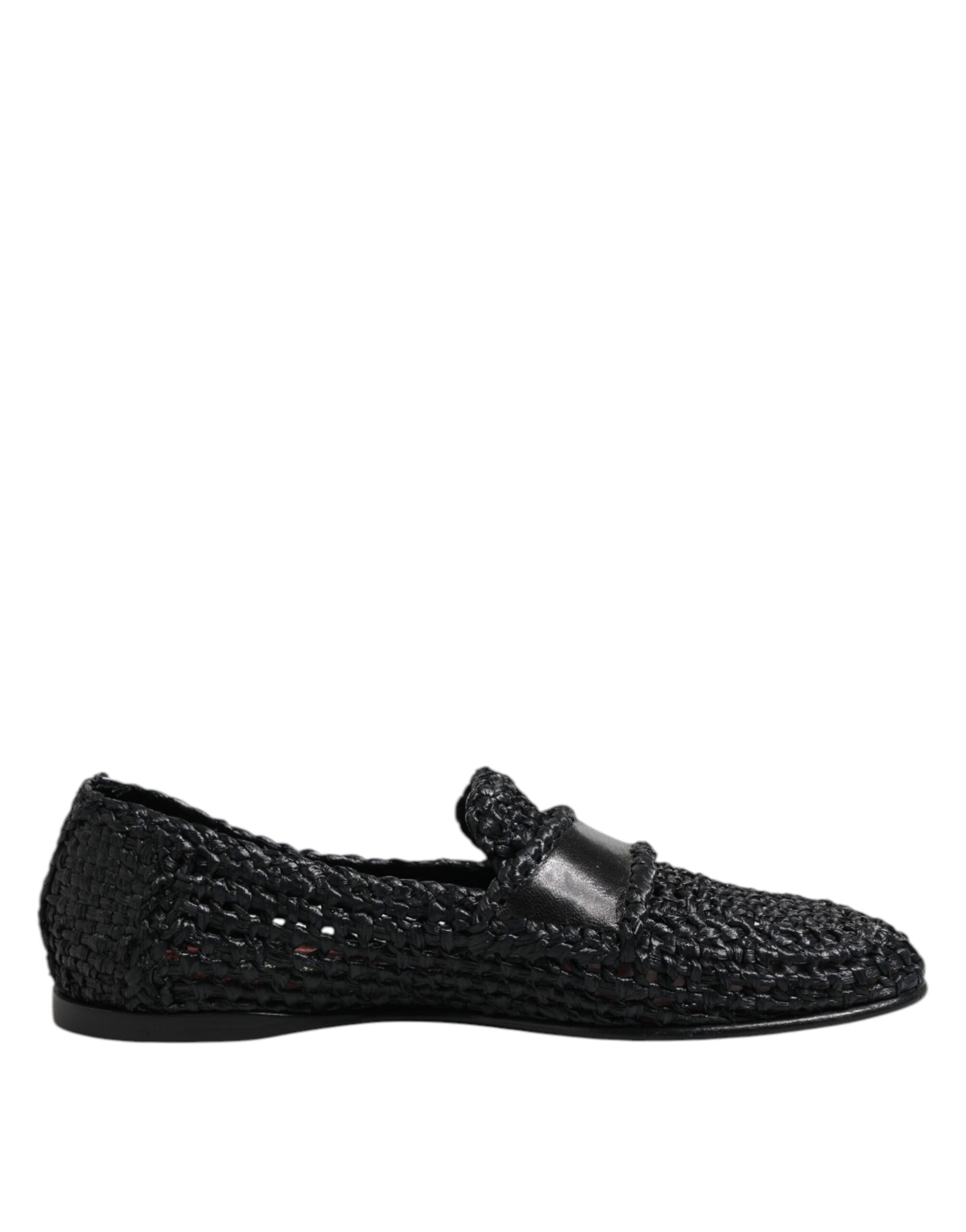 Dolce & Gabbana Black Woven Leather Slip On Loafers Men Shoes Dolce & Gabbana