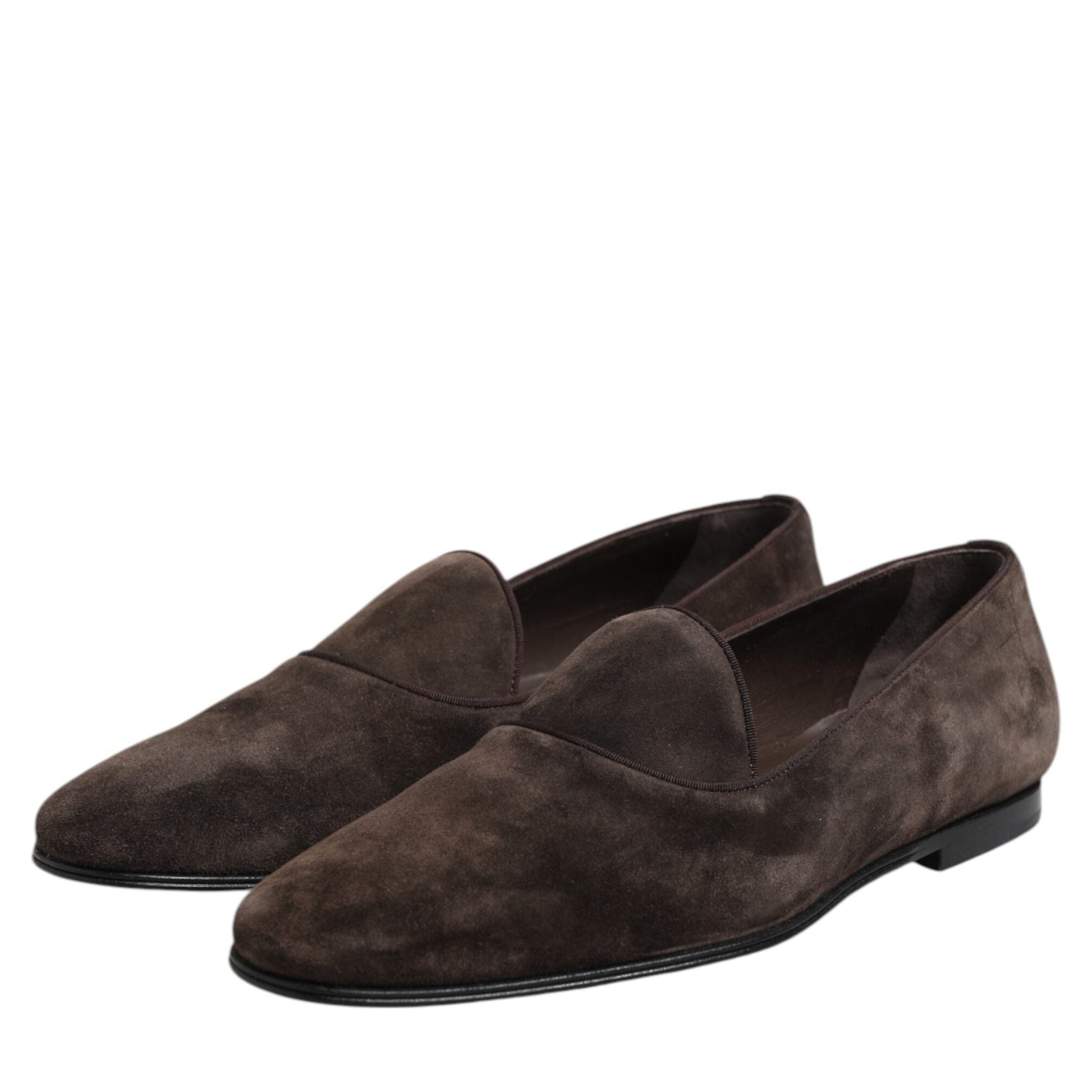 Dolce & Gabbana Brown Velvet Leather Slip On Loafers Shoes