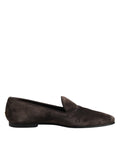 Dolce & Gabbana Brown Velvet Leather Slip On Loafers Shoes - Eljoys Fashion 