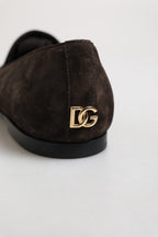 Dolce & Gabbana Brown Velvet Leather Slip On Loafers Shoes - Eljoys Fashion 