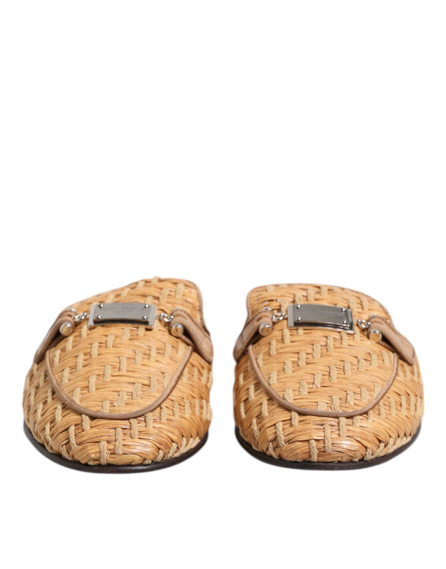 Dolce & Gabbana Beige Rattan Flat Mule Men Sandals Shoes Dolce & Gabbana