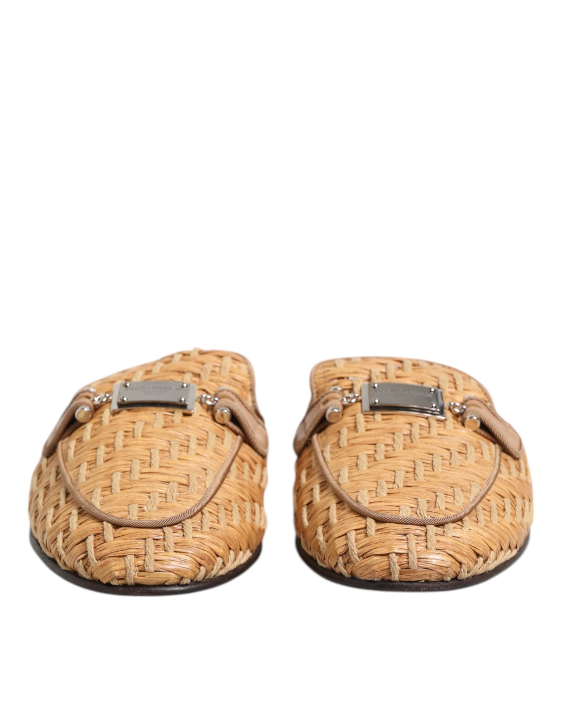 Dolce & Gabbana Beige Rattan Flat Mule Men Sandals Shoes Dolce & Gabbana