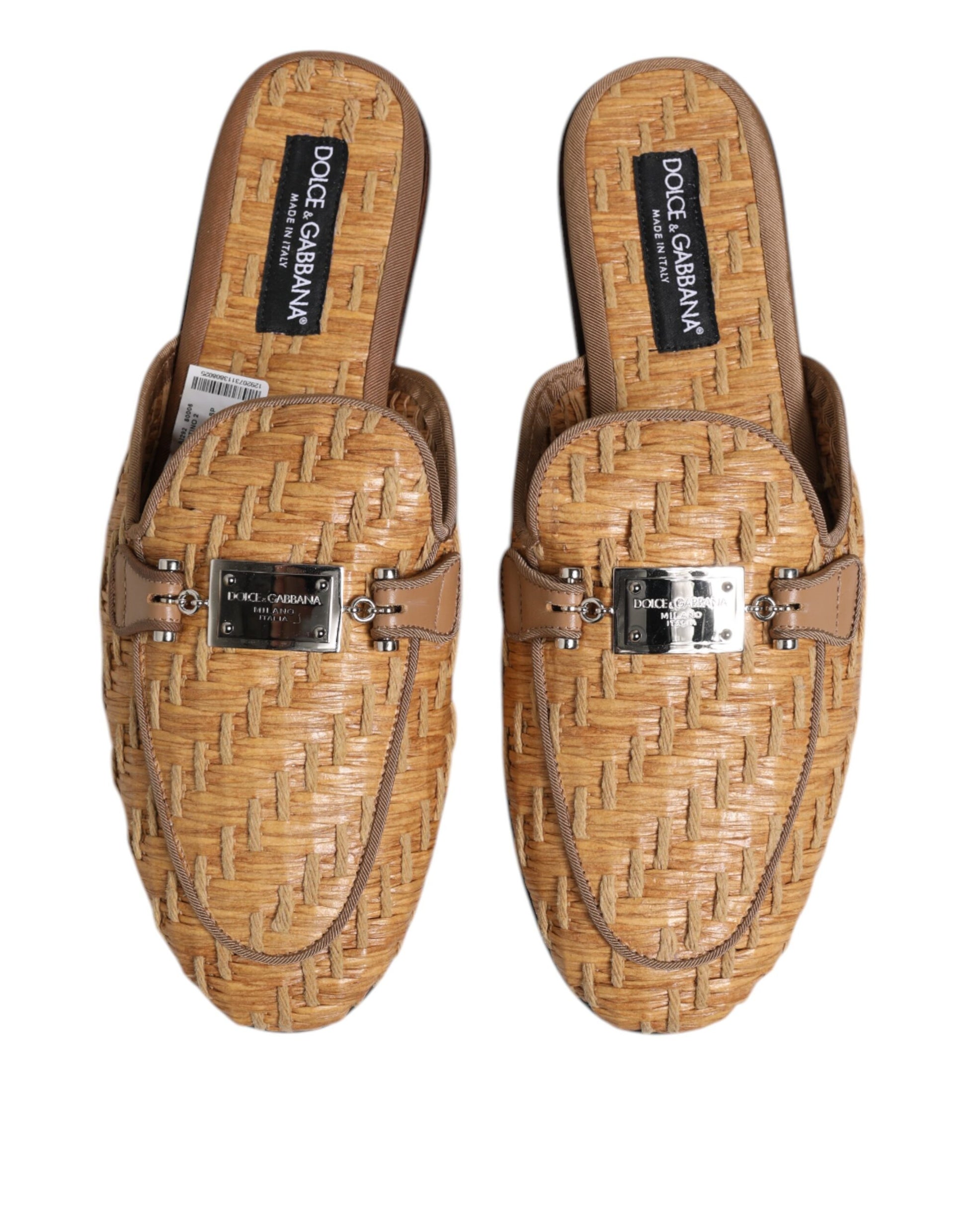 Dolce & Gabbana Beige Rattan Flat Mule Men Sandals Shoes Dolce & Gabbana